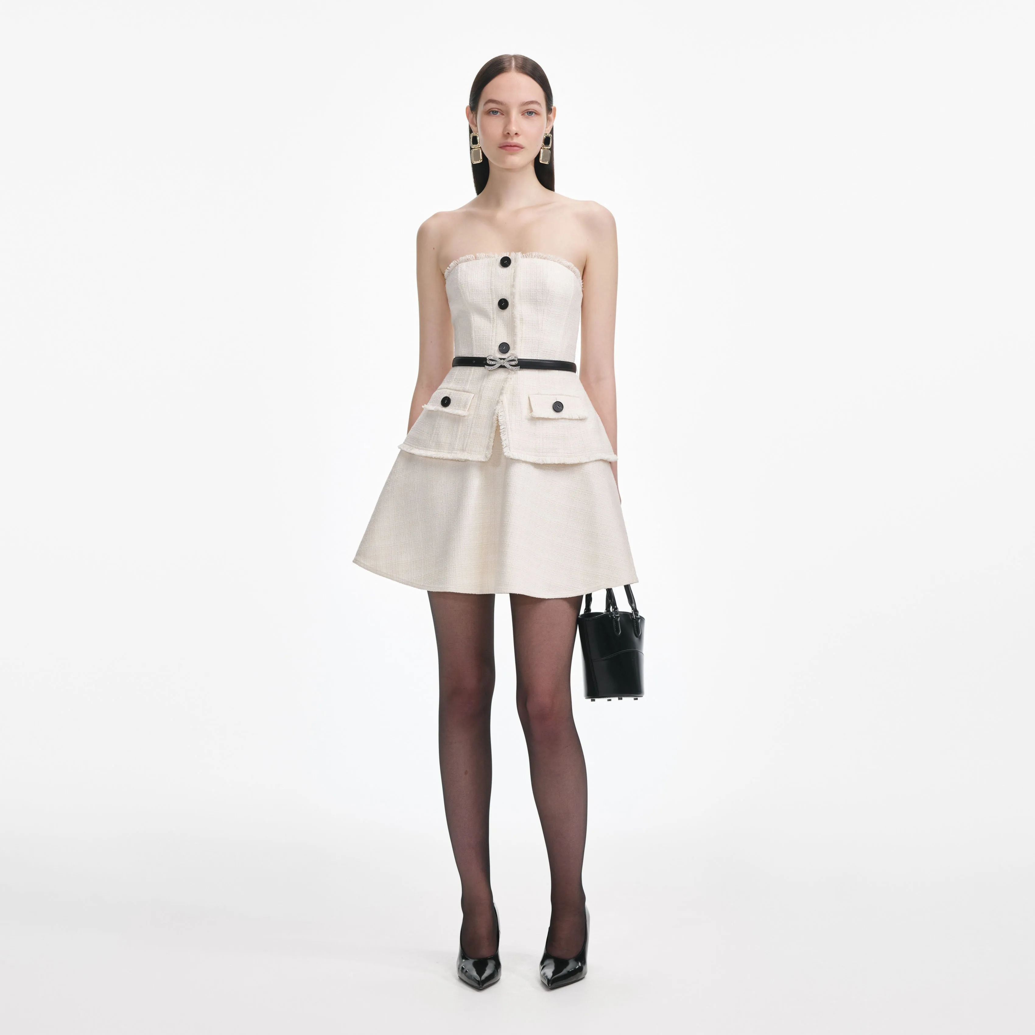 Cream Boucle Bandeau Mini Dress Self Portrait