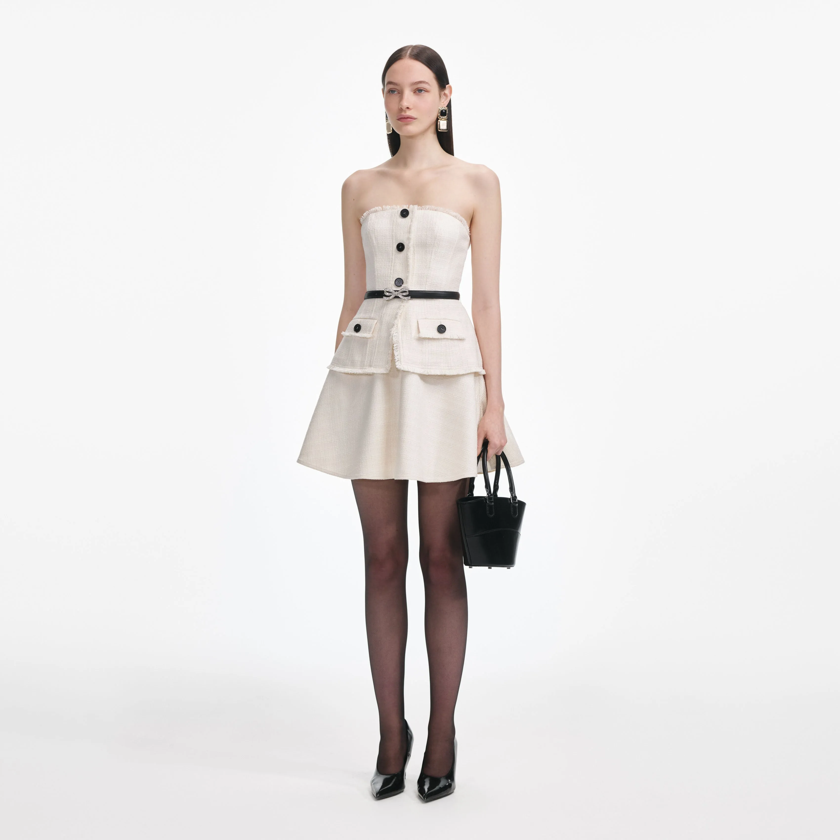 Cream Boucle Bandeau Mini Dress Self Portrait