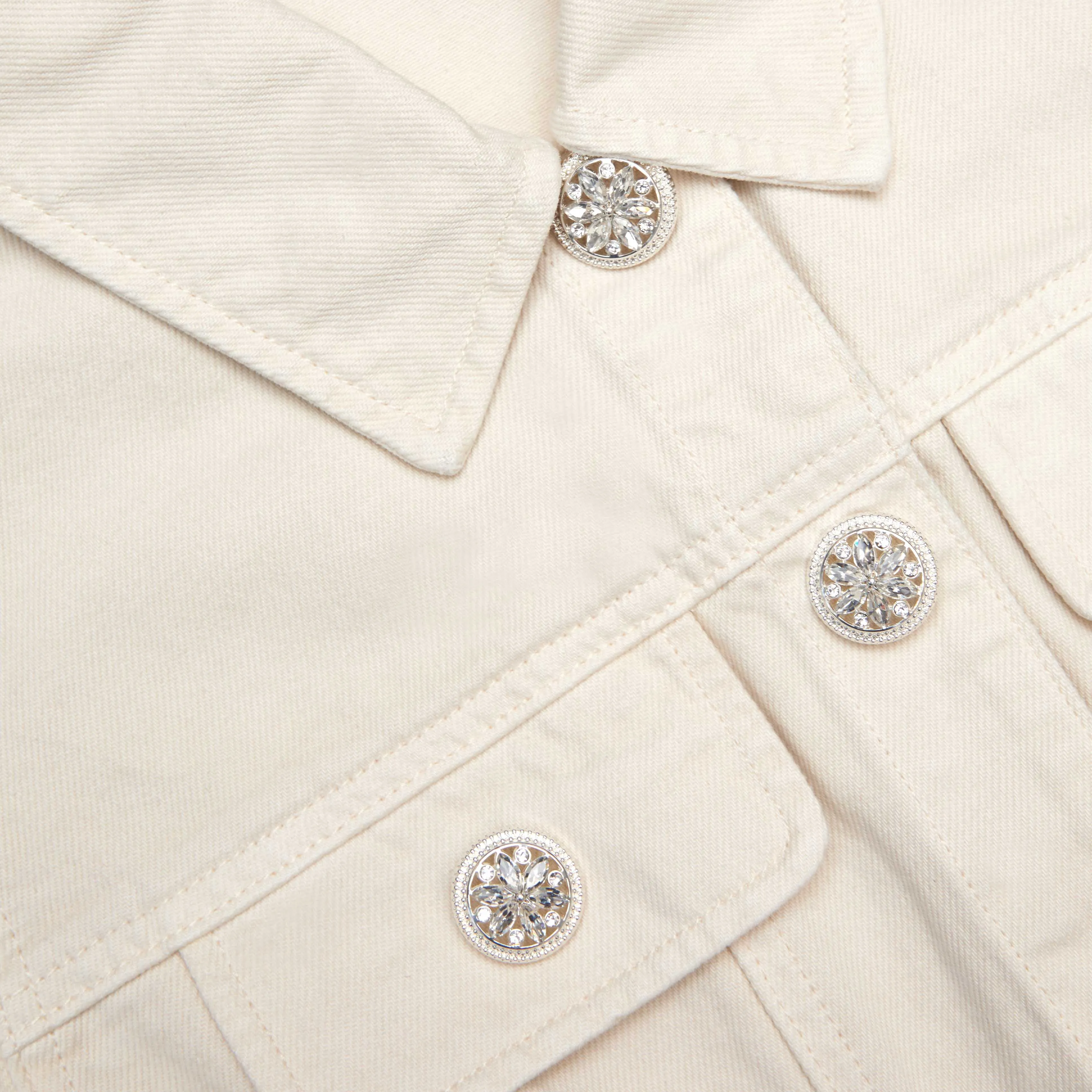Cream Collared Denim Mini Dress Self Portrait