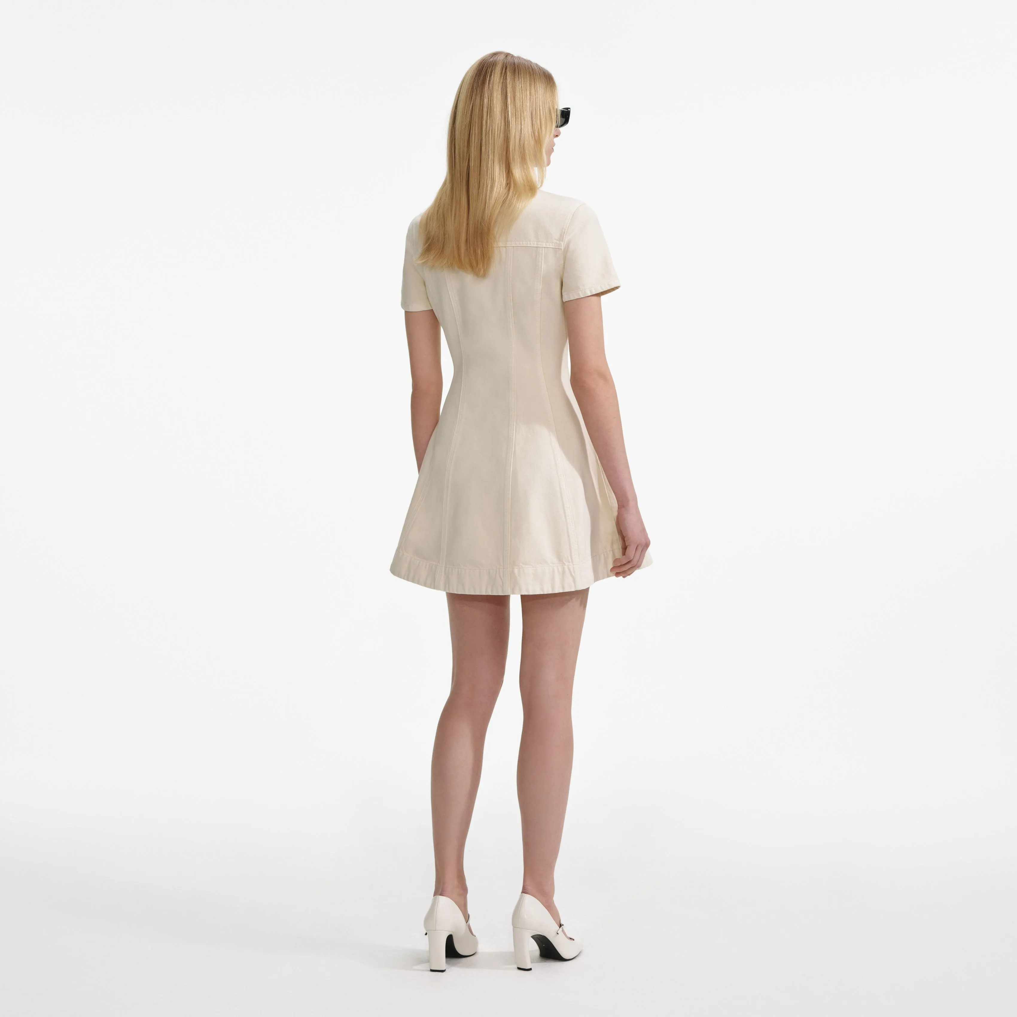 Cream Collared Denim Mini Dress Self Portrait
