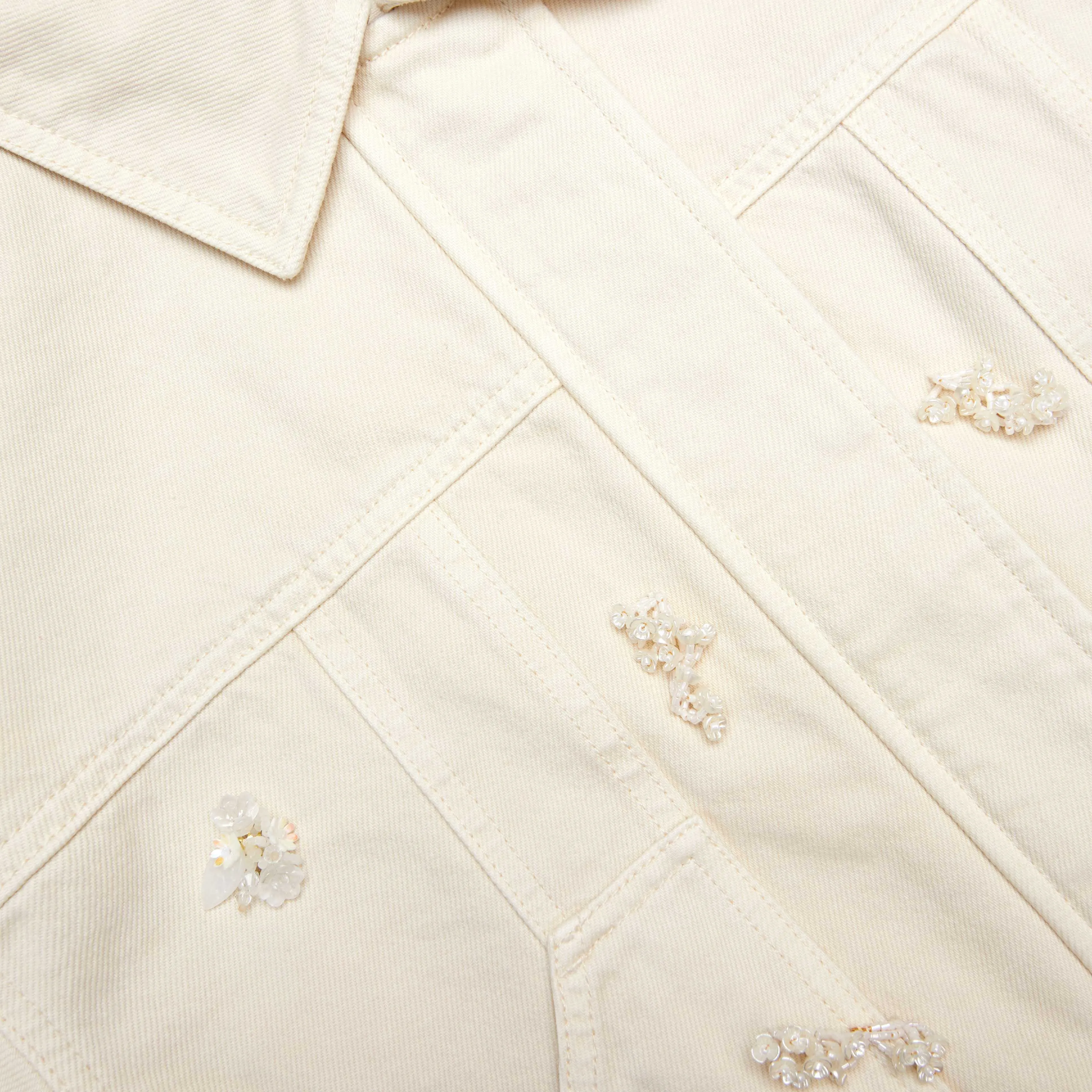 Cream Denim Beaded Floral Jacket Self Portrait