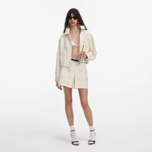 Cream Denim Beaded Floral Mini Skirt Self Portrait