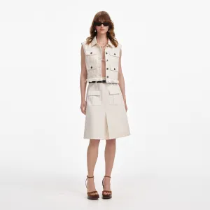 Cream Denim Midi Skirt Self Portrait
