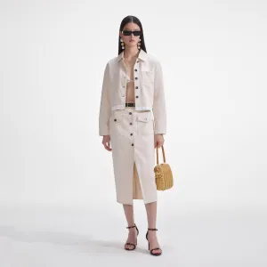 Cream Denim Midi Skirt Self Portrait
