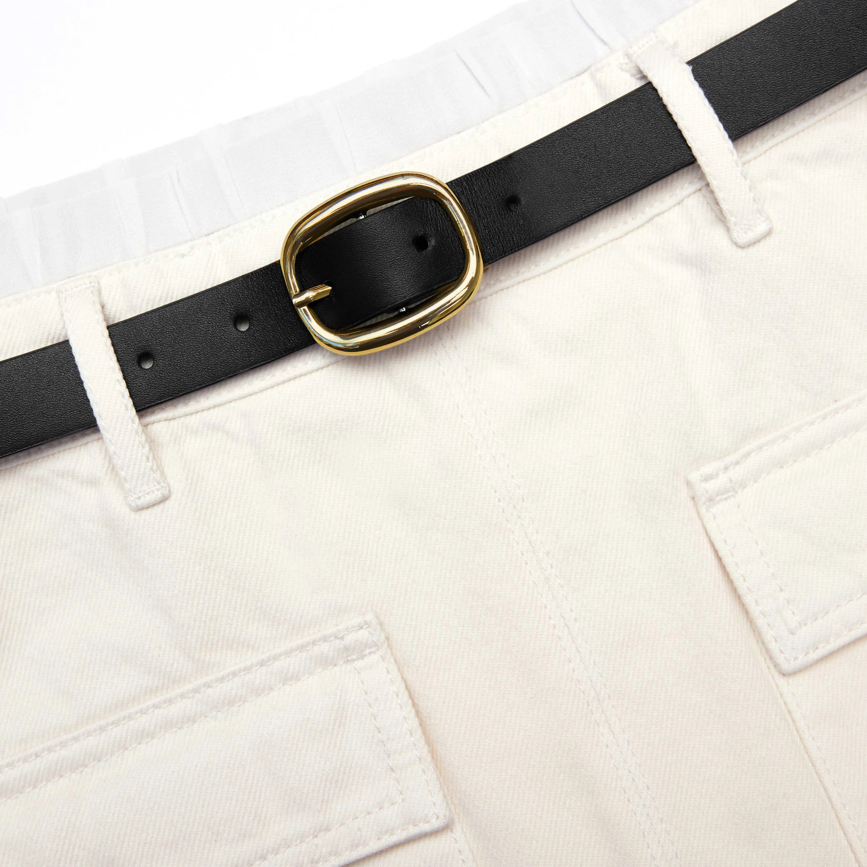 Cream Denim Midi Skirt Self Portrait