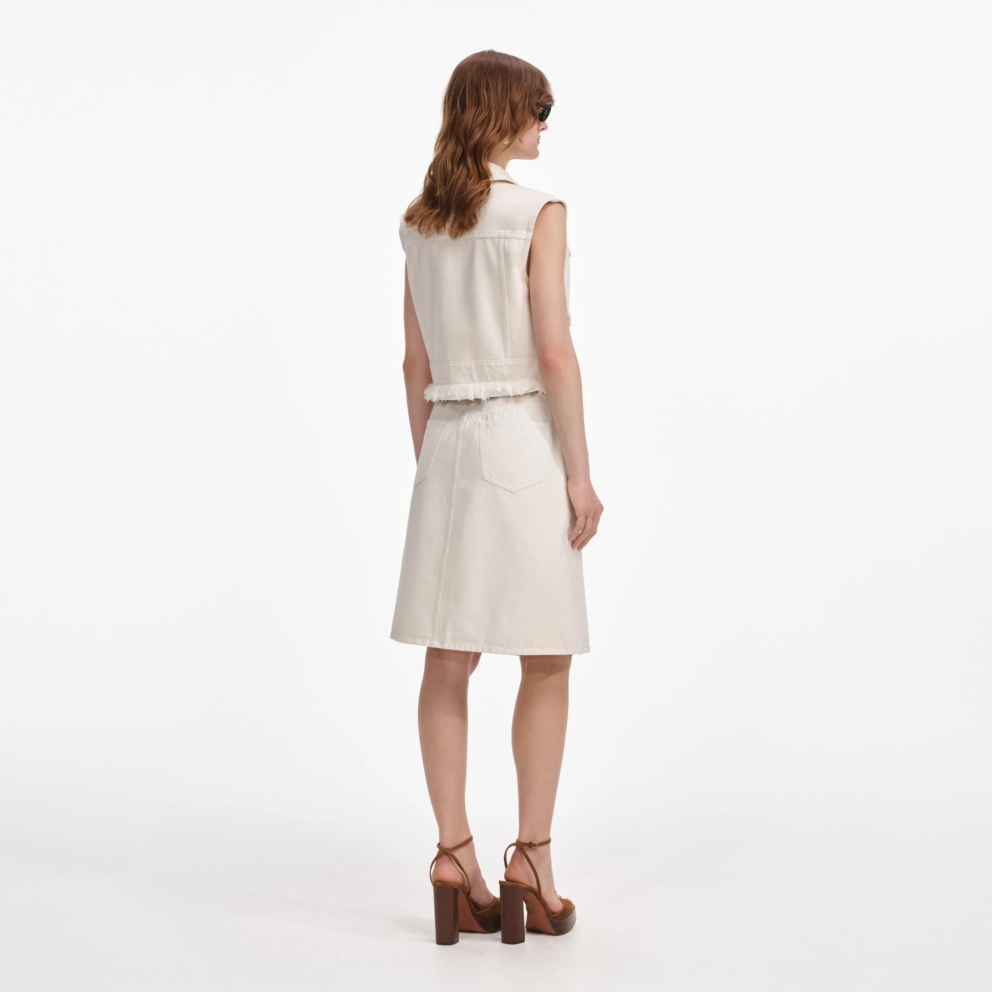 Cream Denim Sleeveless Top Self Portrait