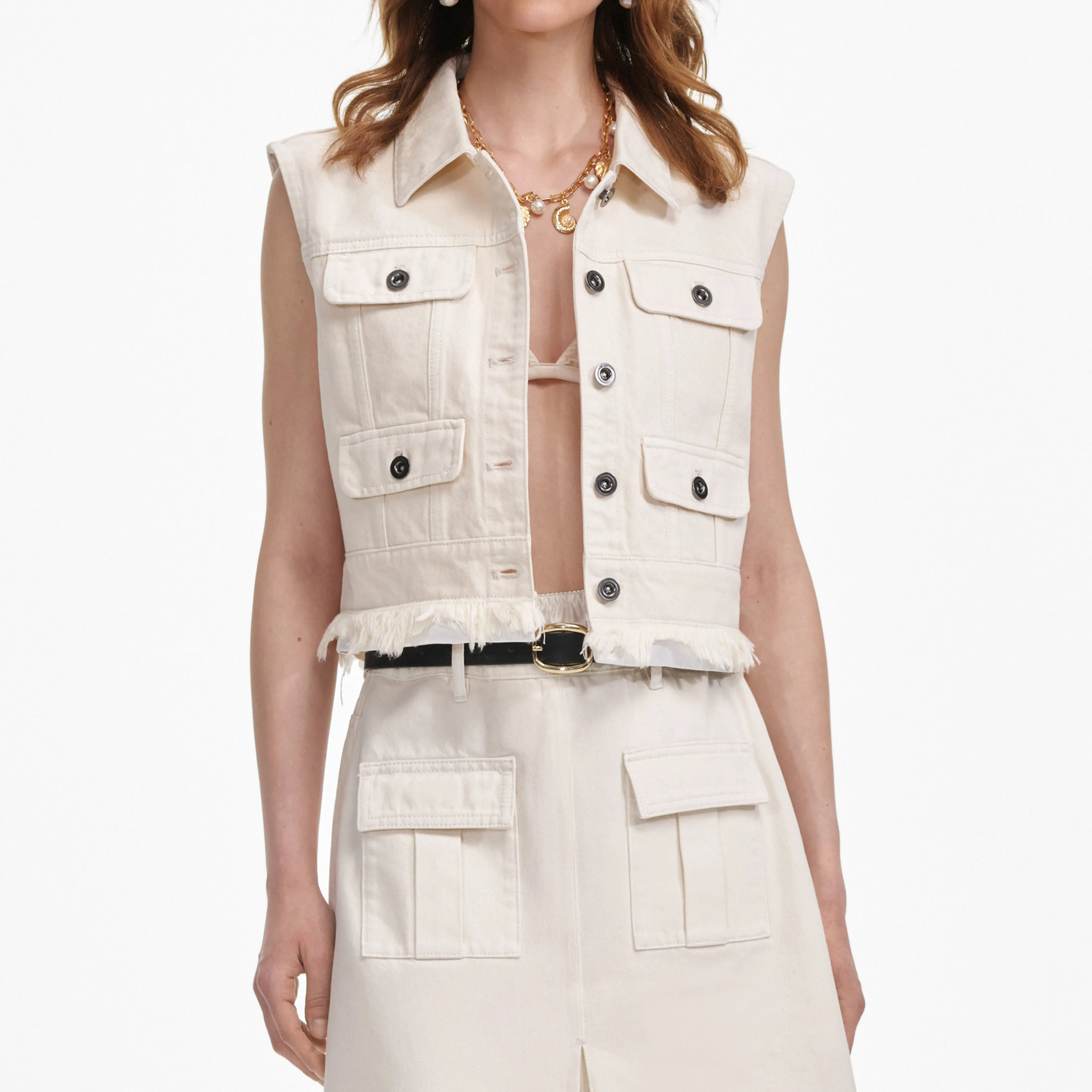 Cream Denim Sleeveless Top Self Portrait