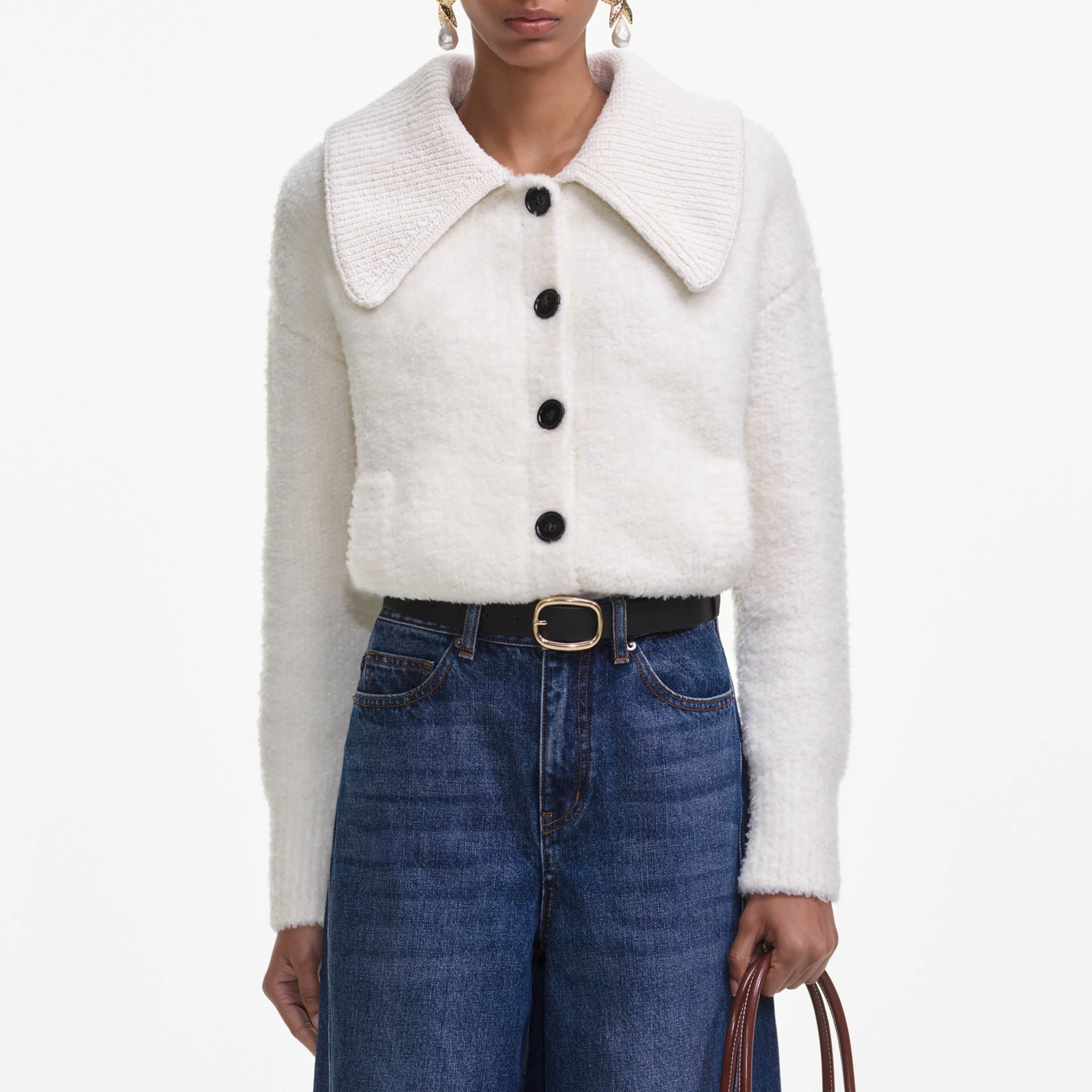 Cream Fluffy Knit Cardigan Self Portrait