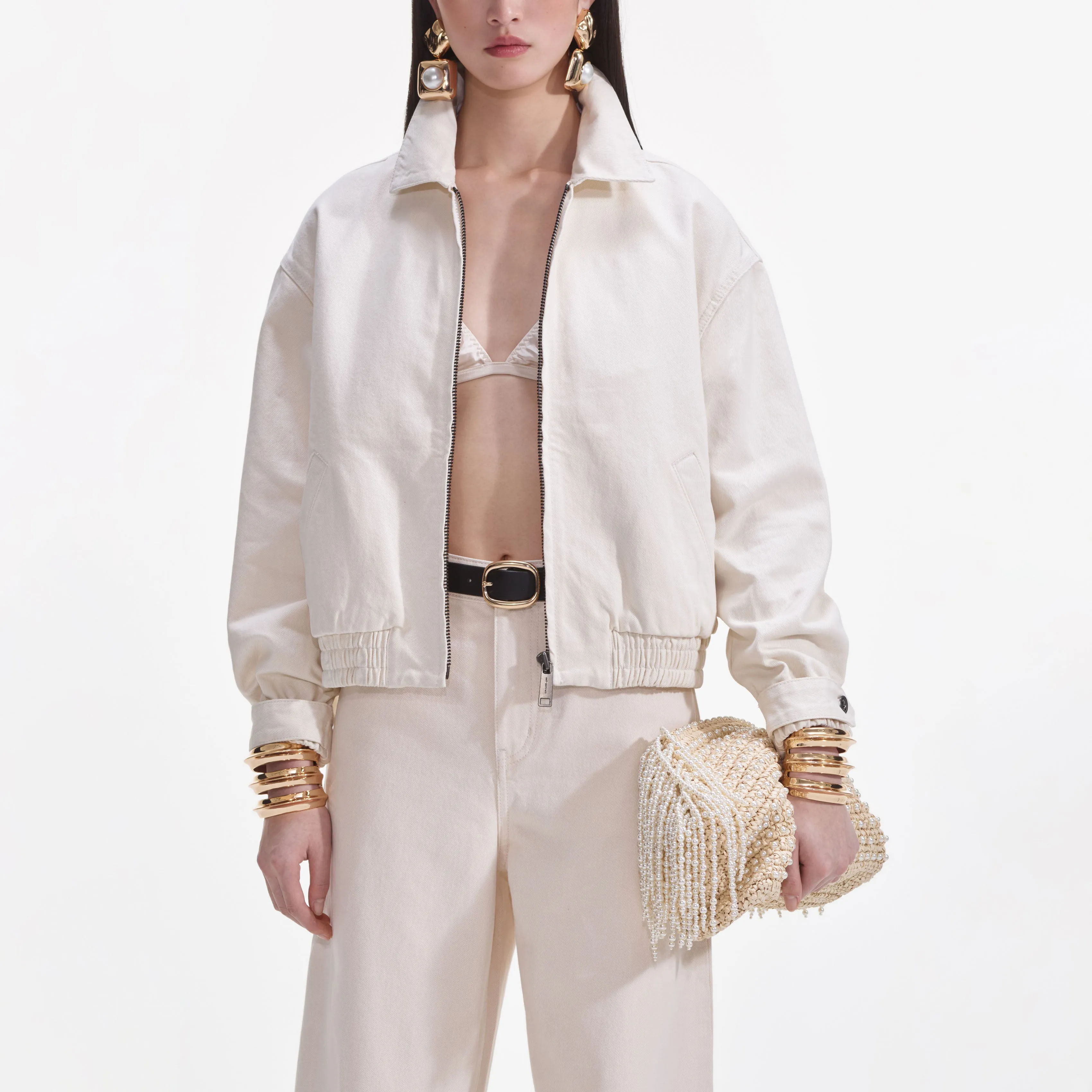 Cream Lightweight Denim Jacket Self Portrait