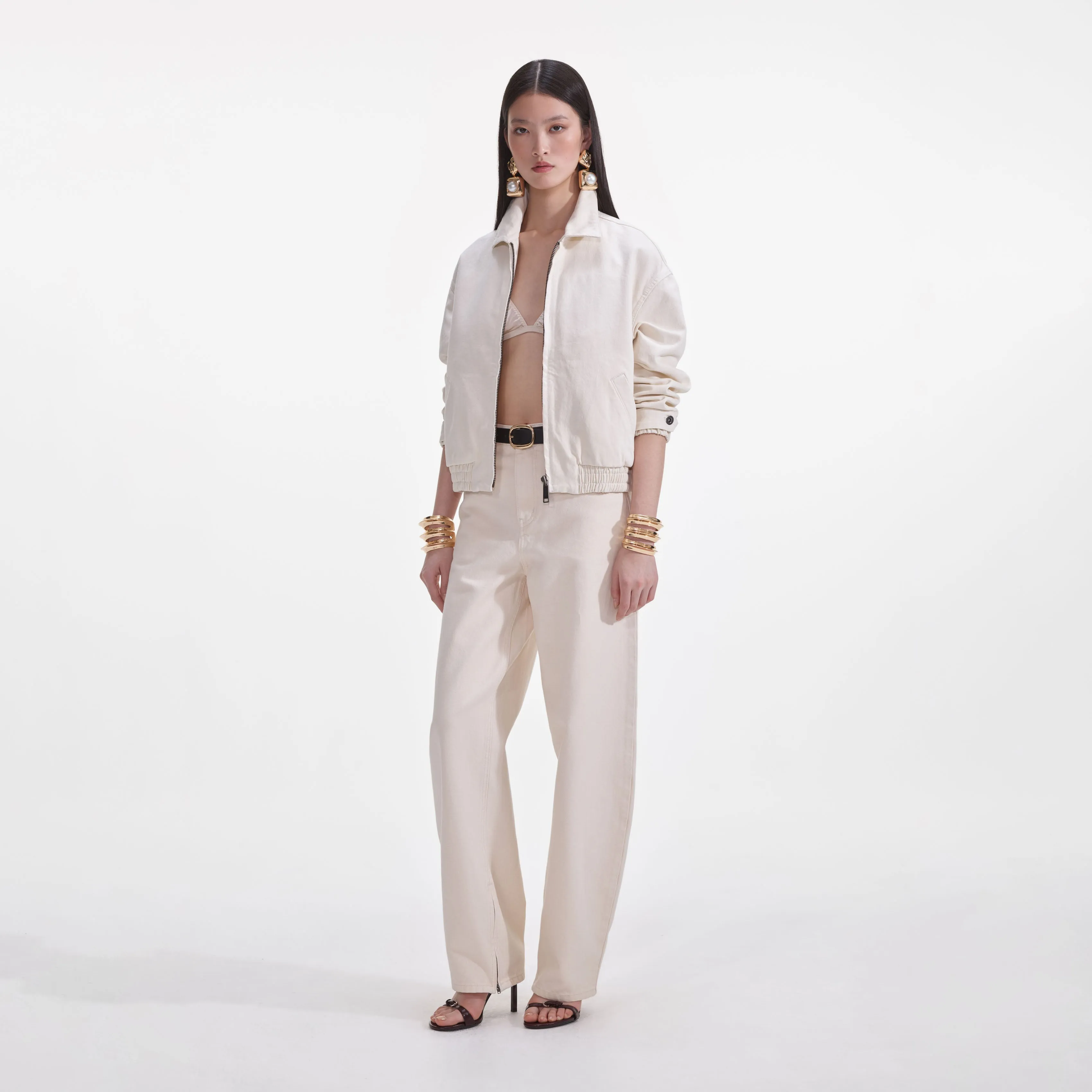 Cream Lightweight Denim Jacket Self Portrait