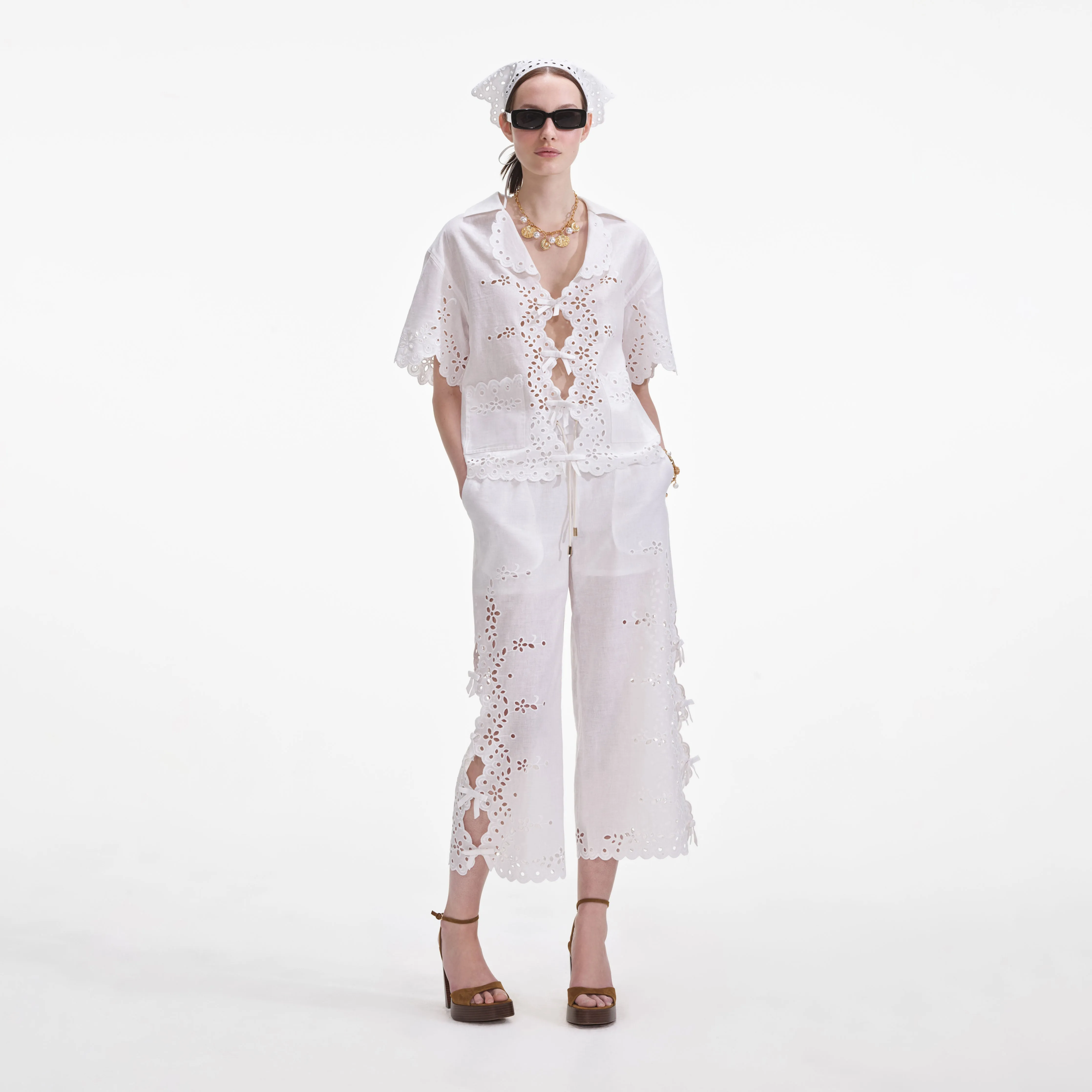 Cream Linen Embroidered Shirt Self Portrait
