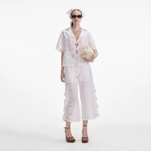 Cream Linen Embroidered Trousers Self Portrait