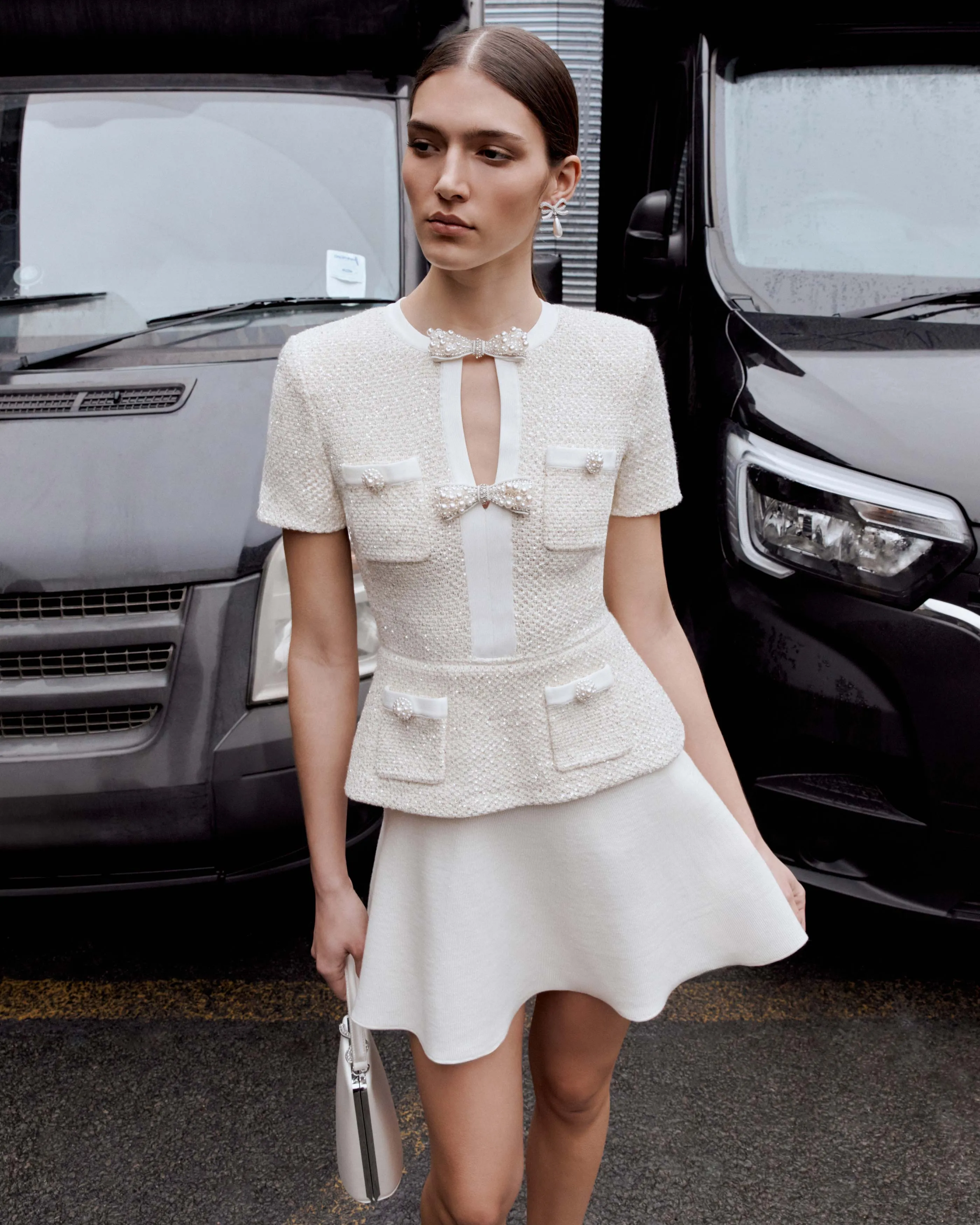Cream Sequin Knit Mini Dress Self Portrait
