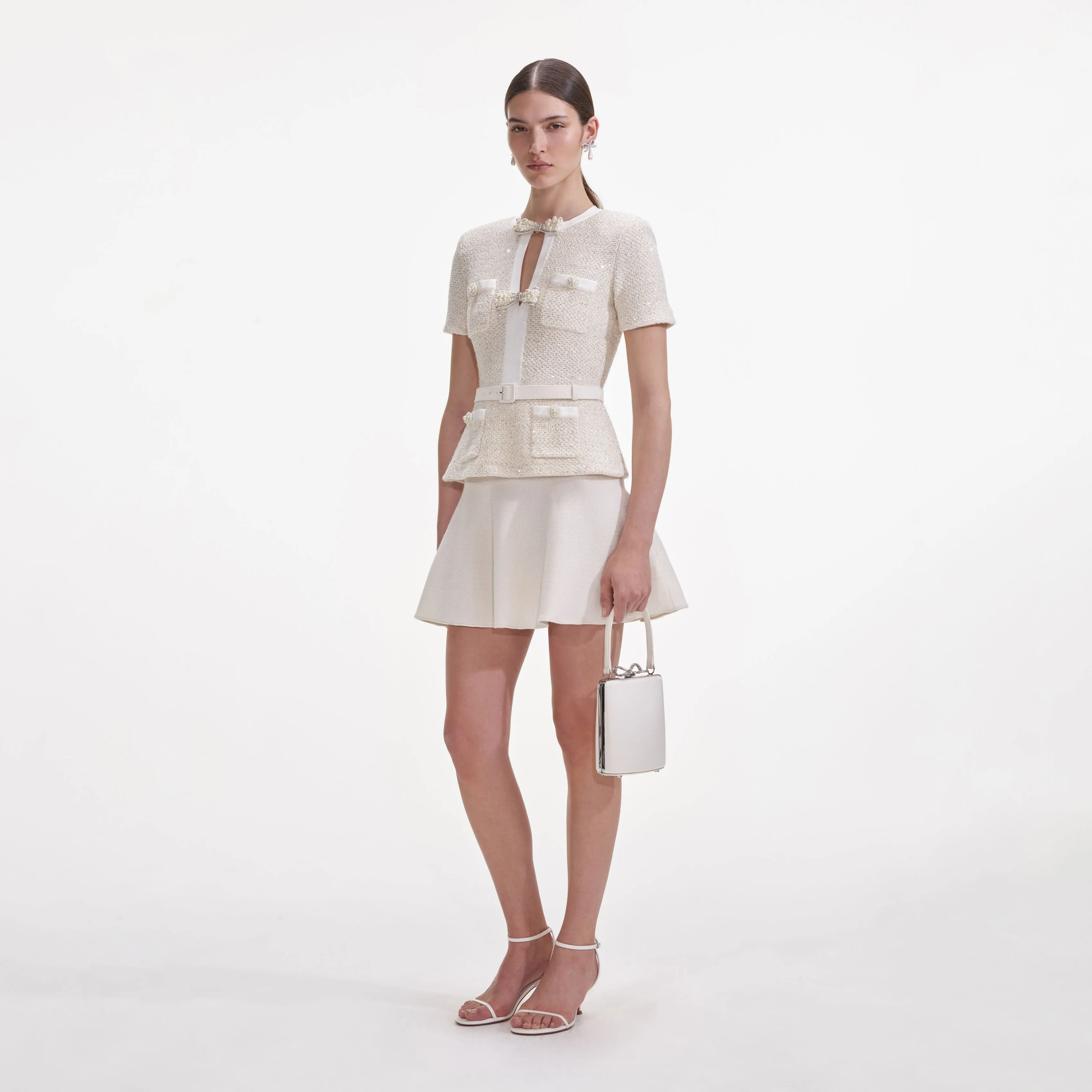 Cream Sequin Knit Mini Dress Self Portrait