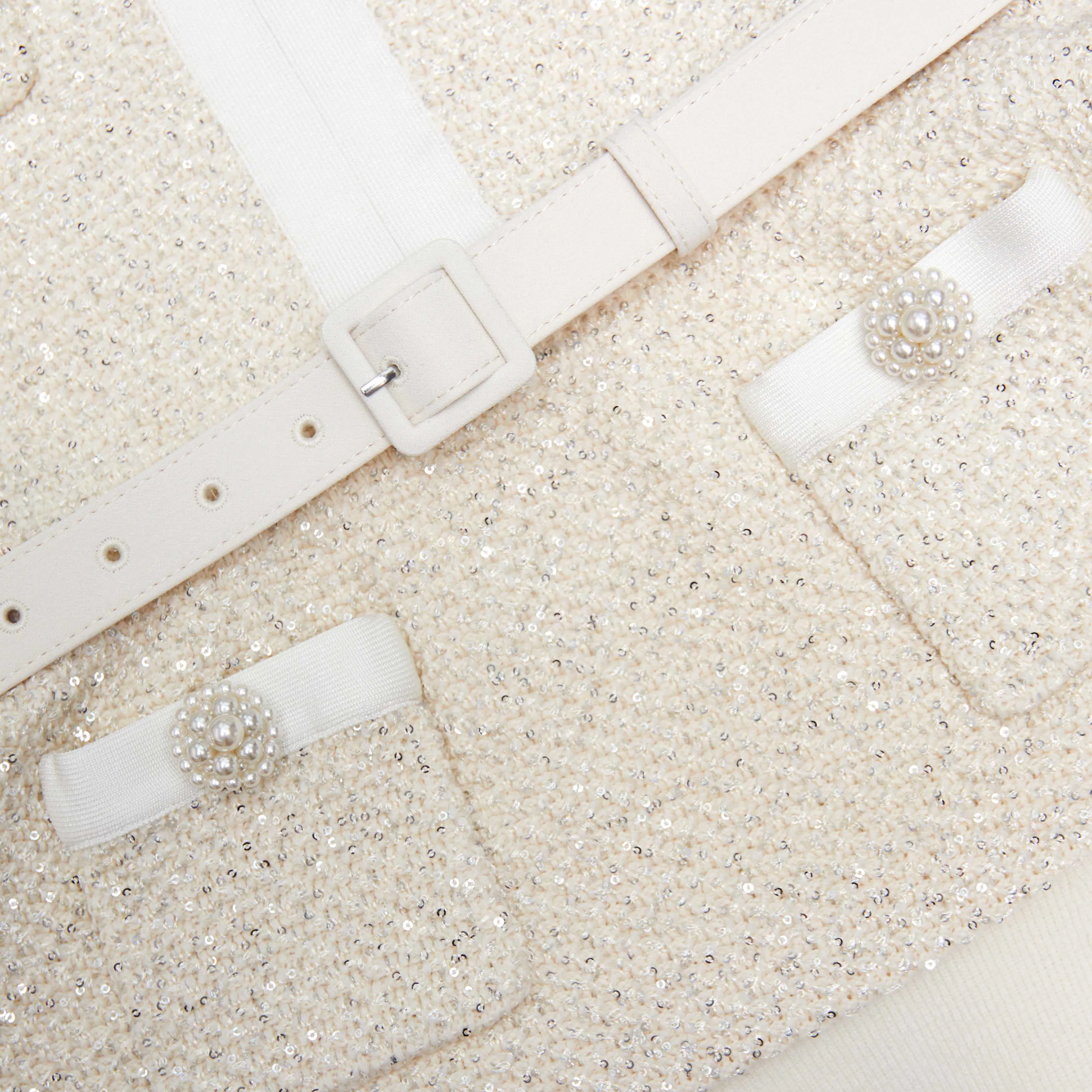 Cream Sequin Knit Mini Dress Self Portrait
