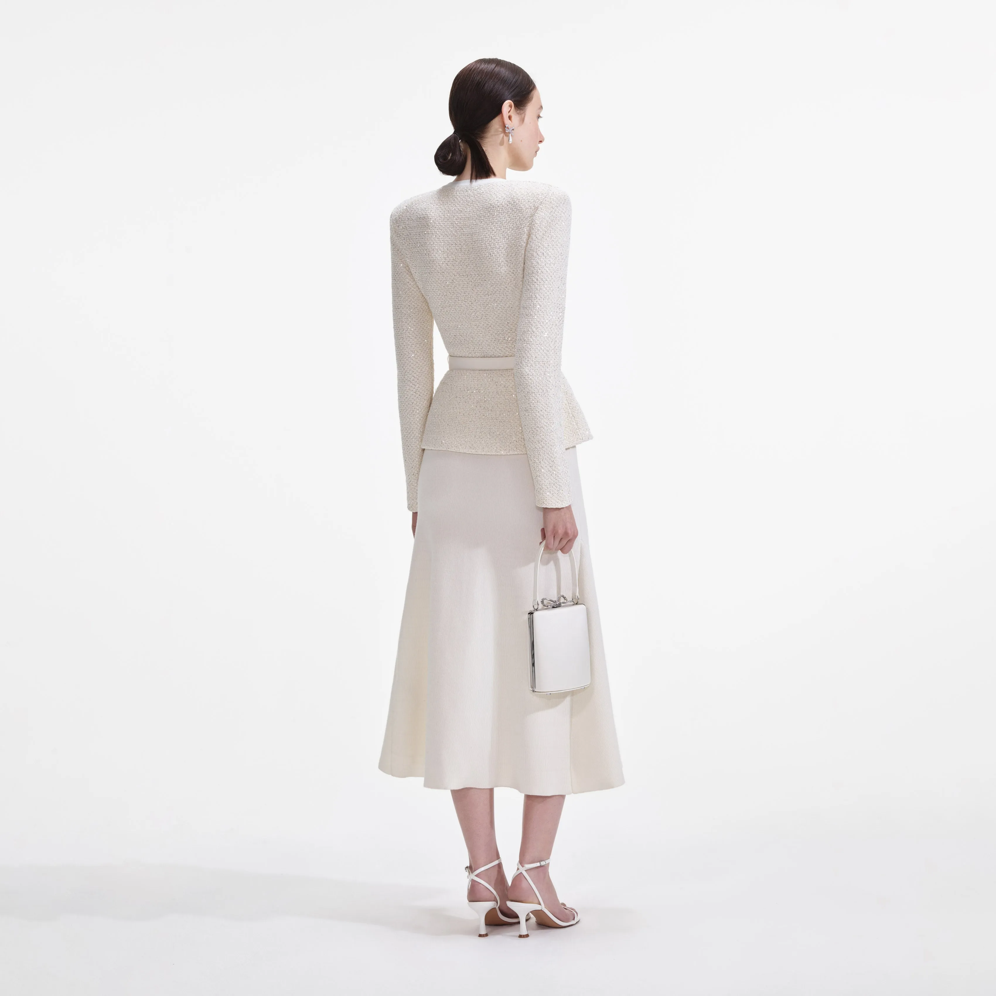 Cream Sequin Knit Tailored Midi Dress Self Portrait