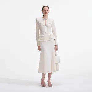Cream Sequin Knit Tailored Midi Dress Self Portrait