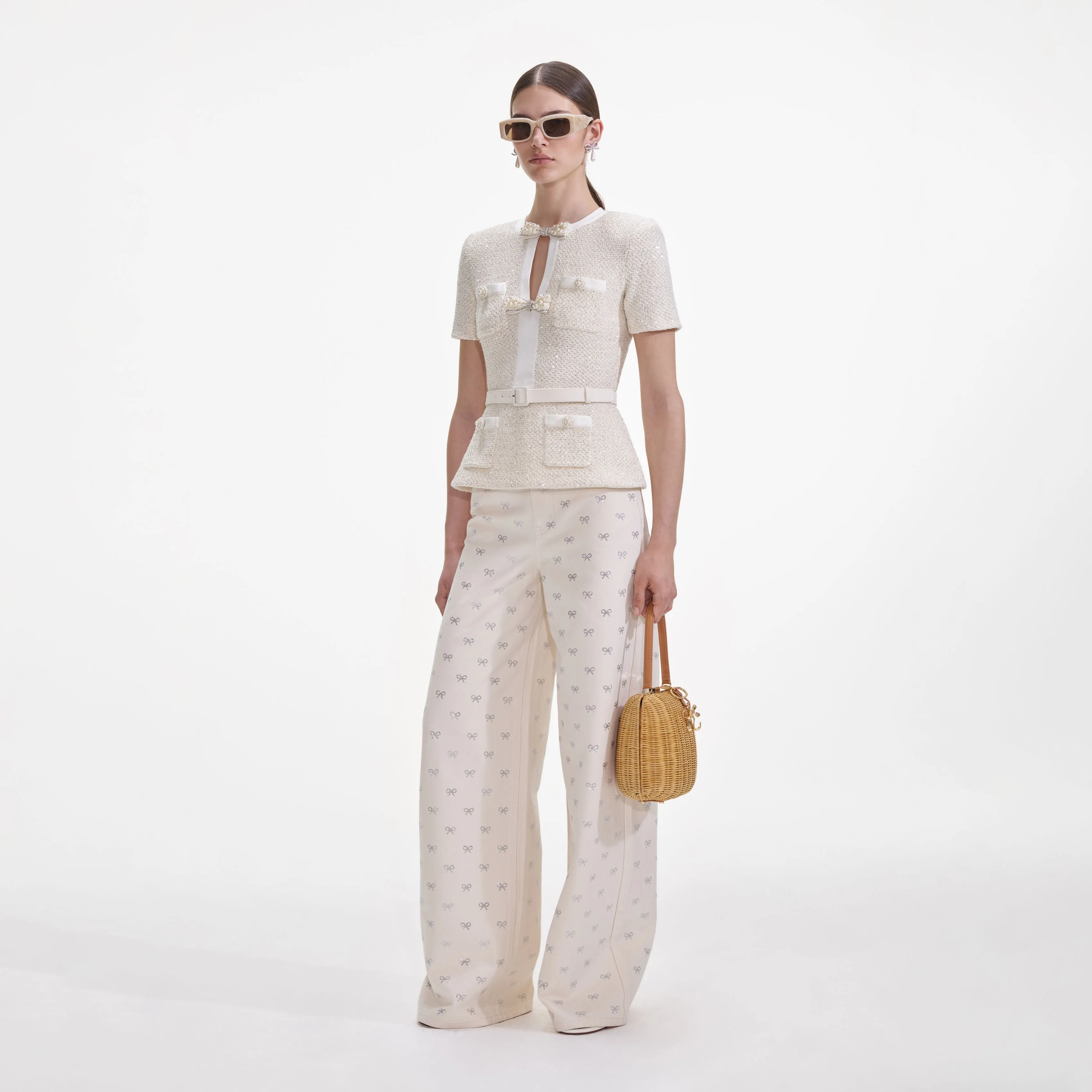 Cream Sequin Knit Top Self Portrait