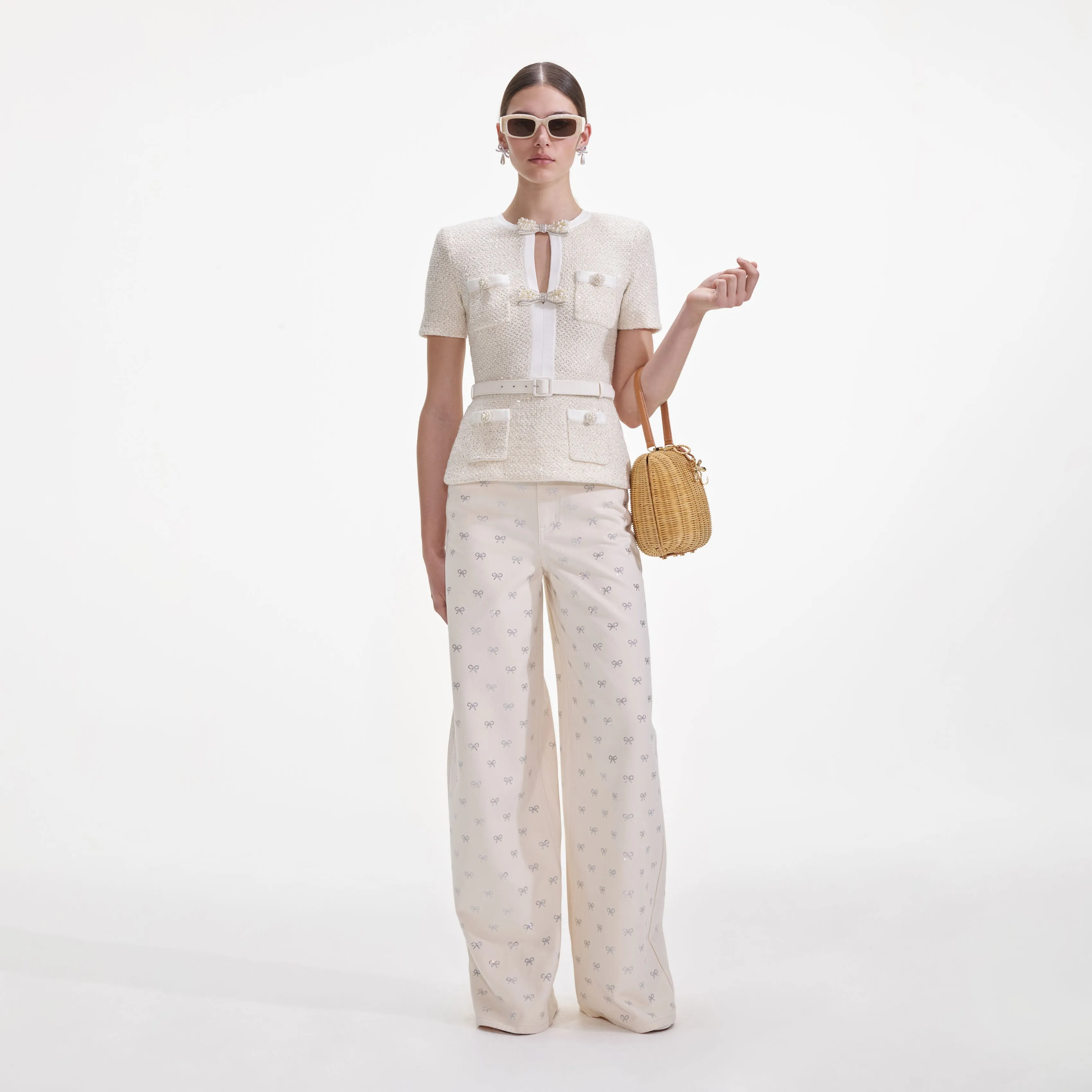 Cream Sequin Knit Top Self Portrait