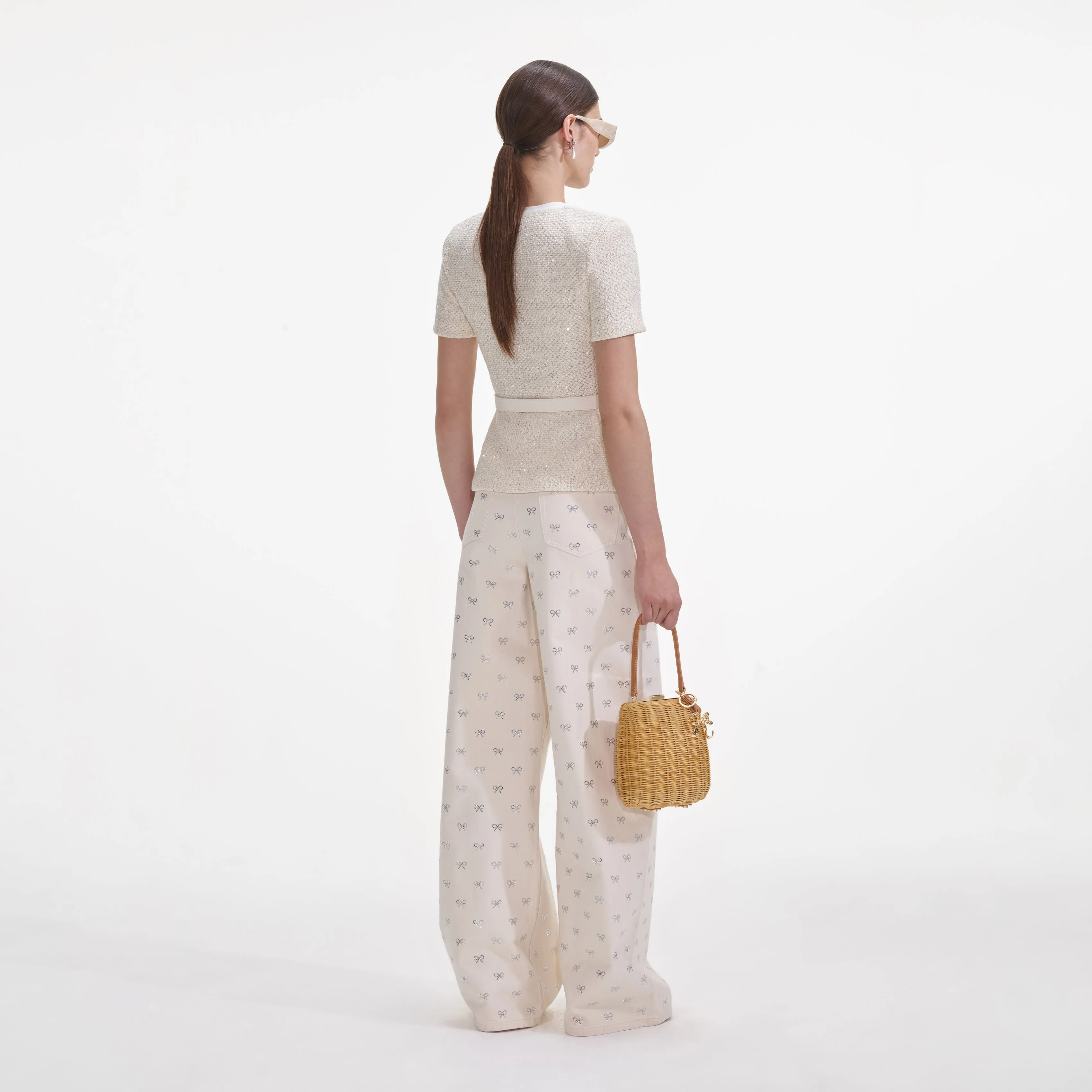 Cream Sequin Knit Top Self Portrait