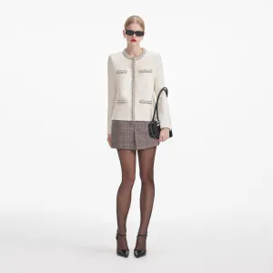 Cream Textured Knit Embellished Cardigan Self Portrait