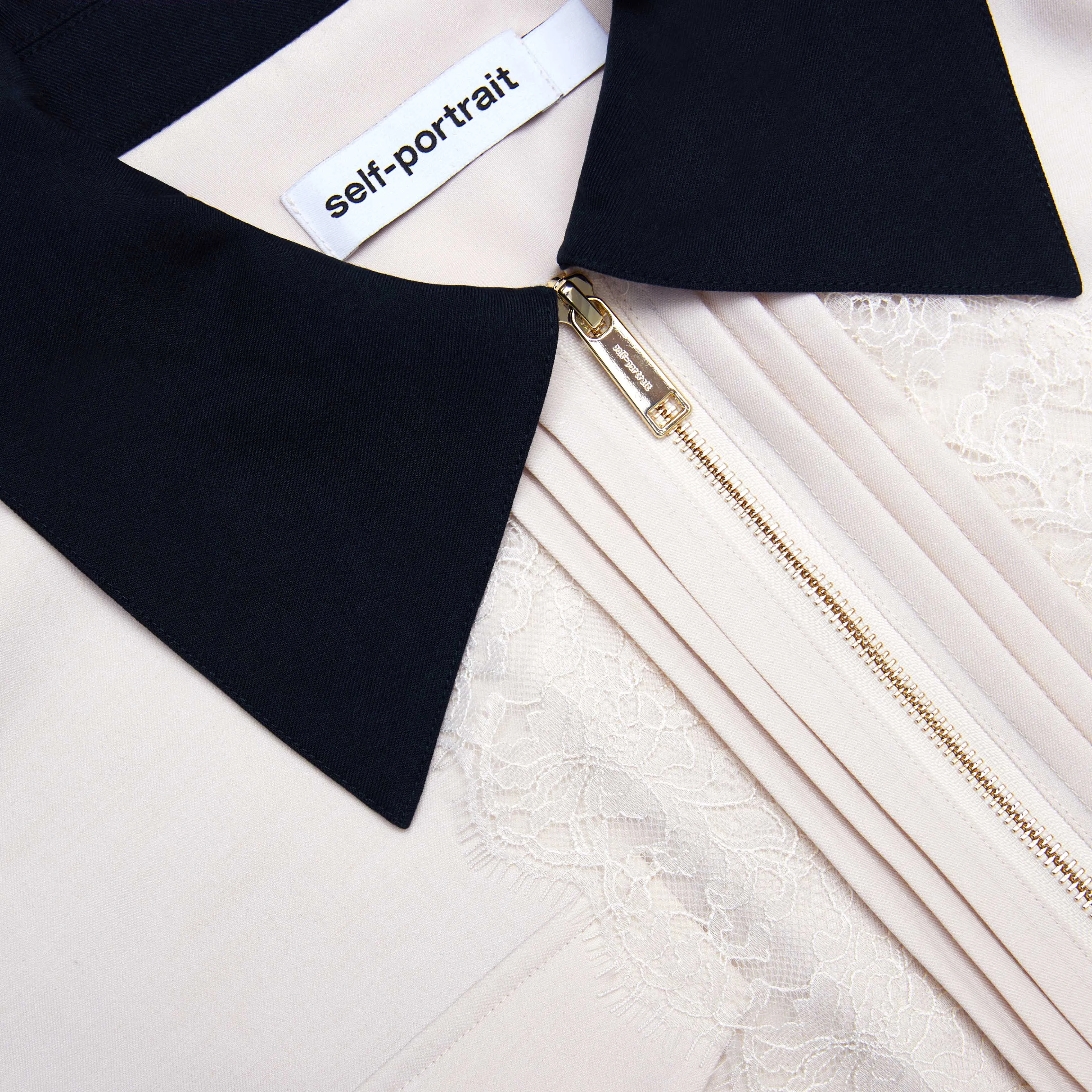 Cream Twill Contrast Collar Midi Dress Self Portrait