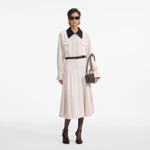 Cream Twill Contrast Collar Midi Dress Self Portrait