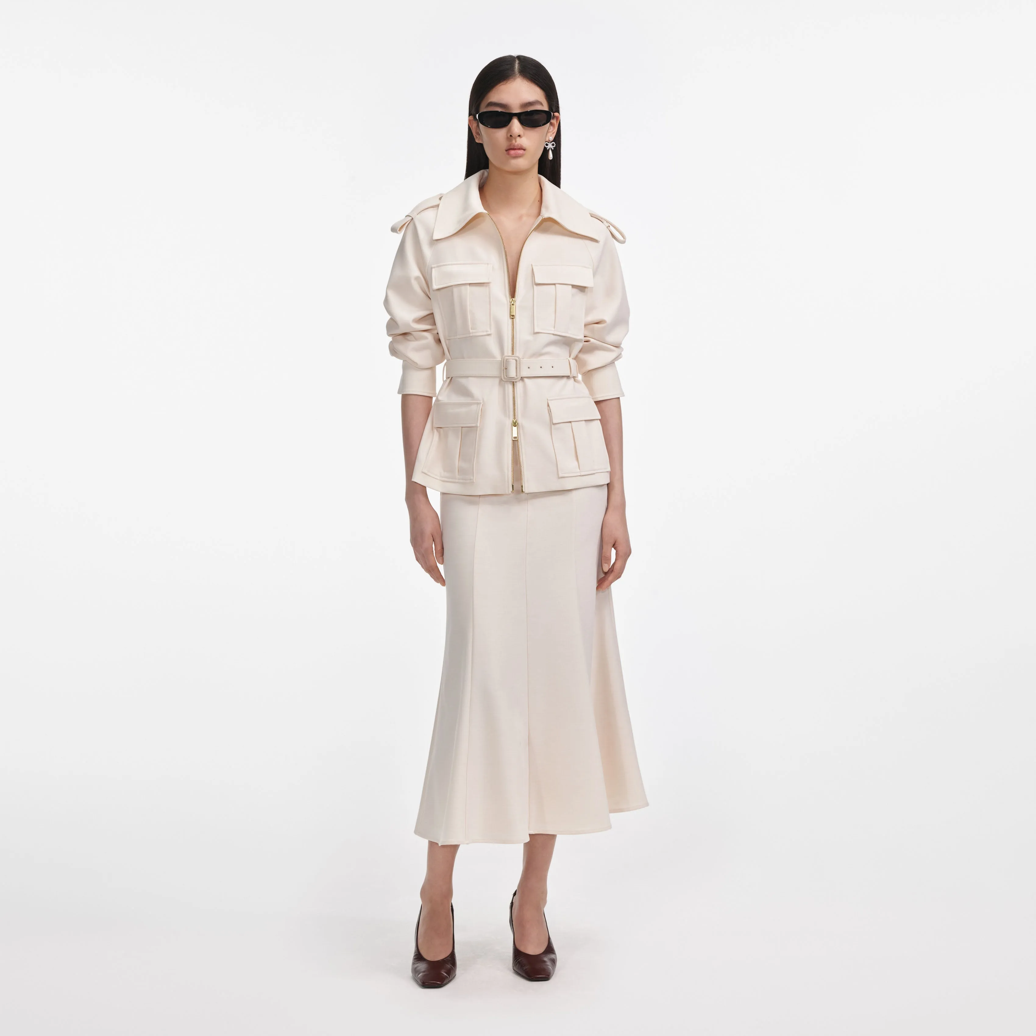 Cream Twill Midi Dress Self Portrait