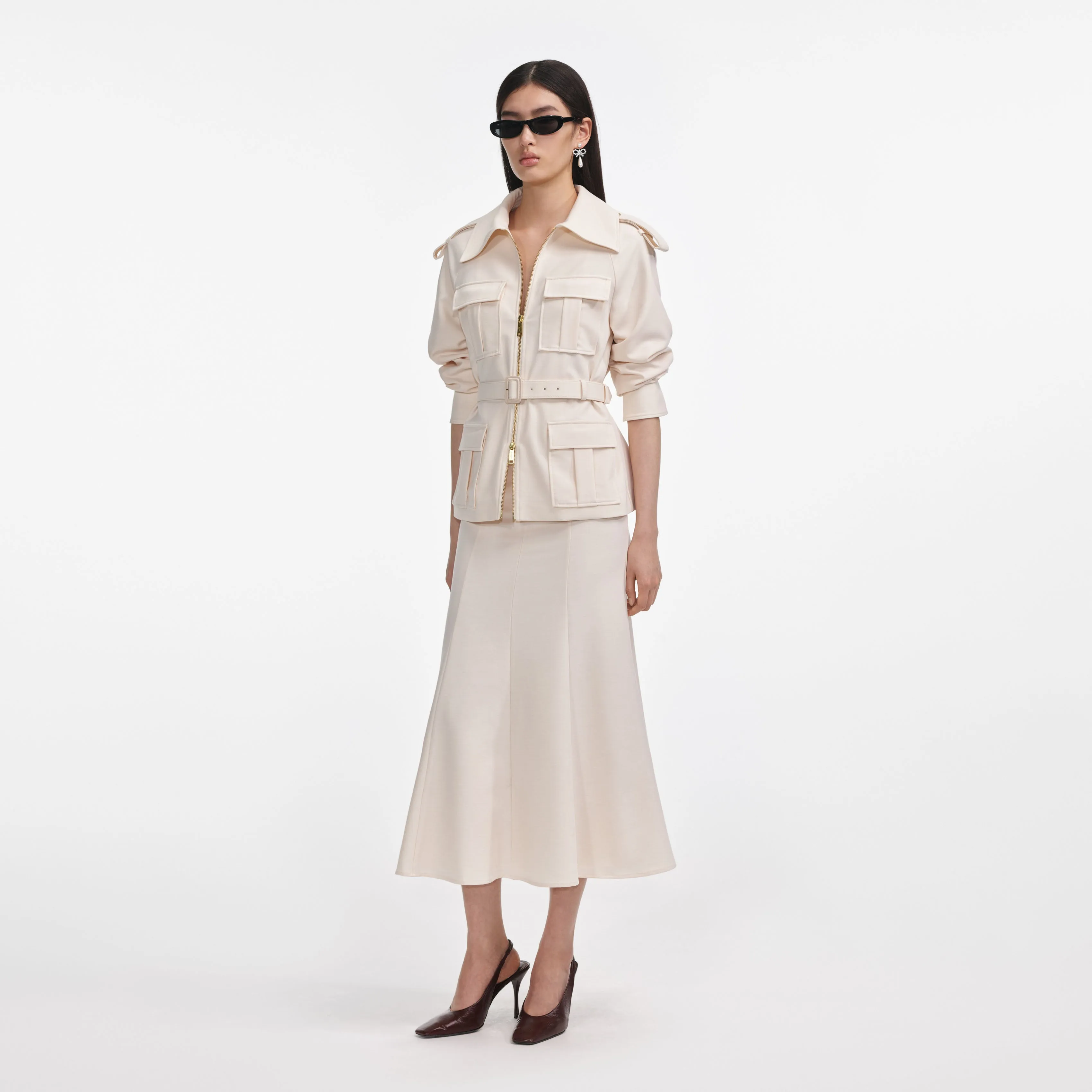 Cream Twill Midi Dress Self Portrait