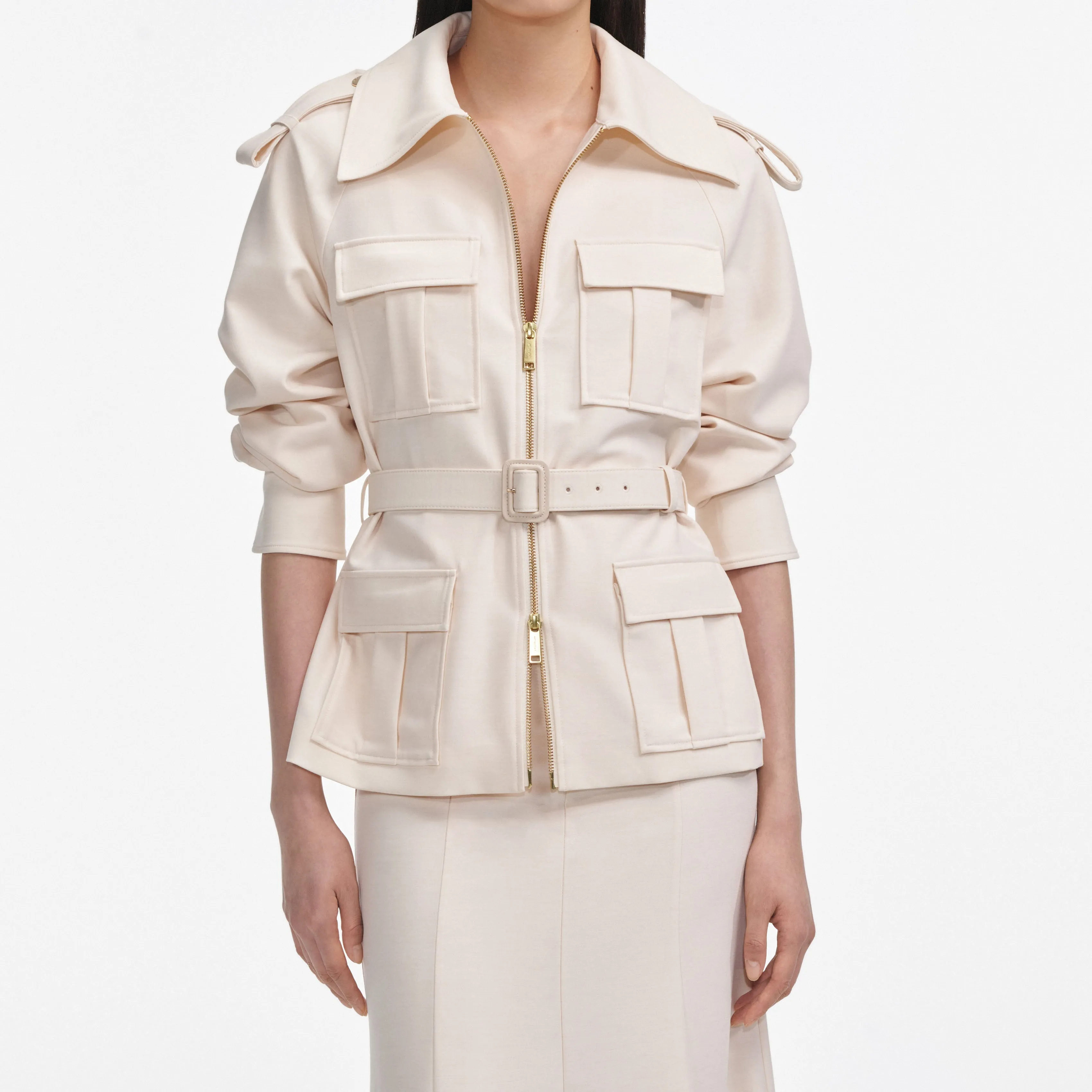 Cream Twill Midi Dress Self Portrait