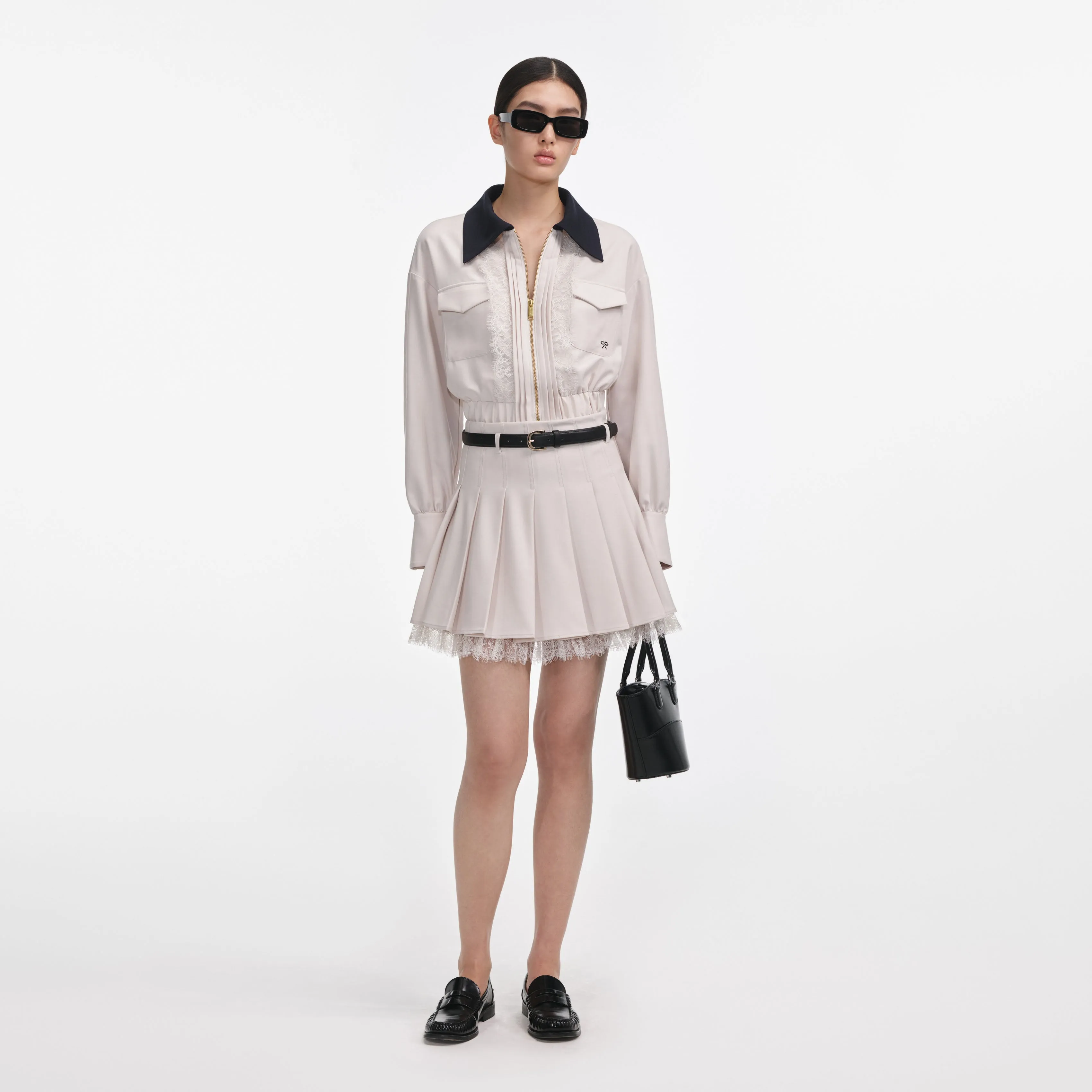 Cream Twill Pleated Mini Skirt Self Portrait
