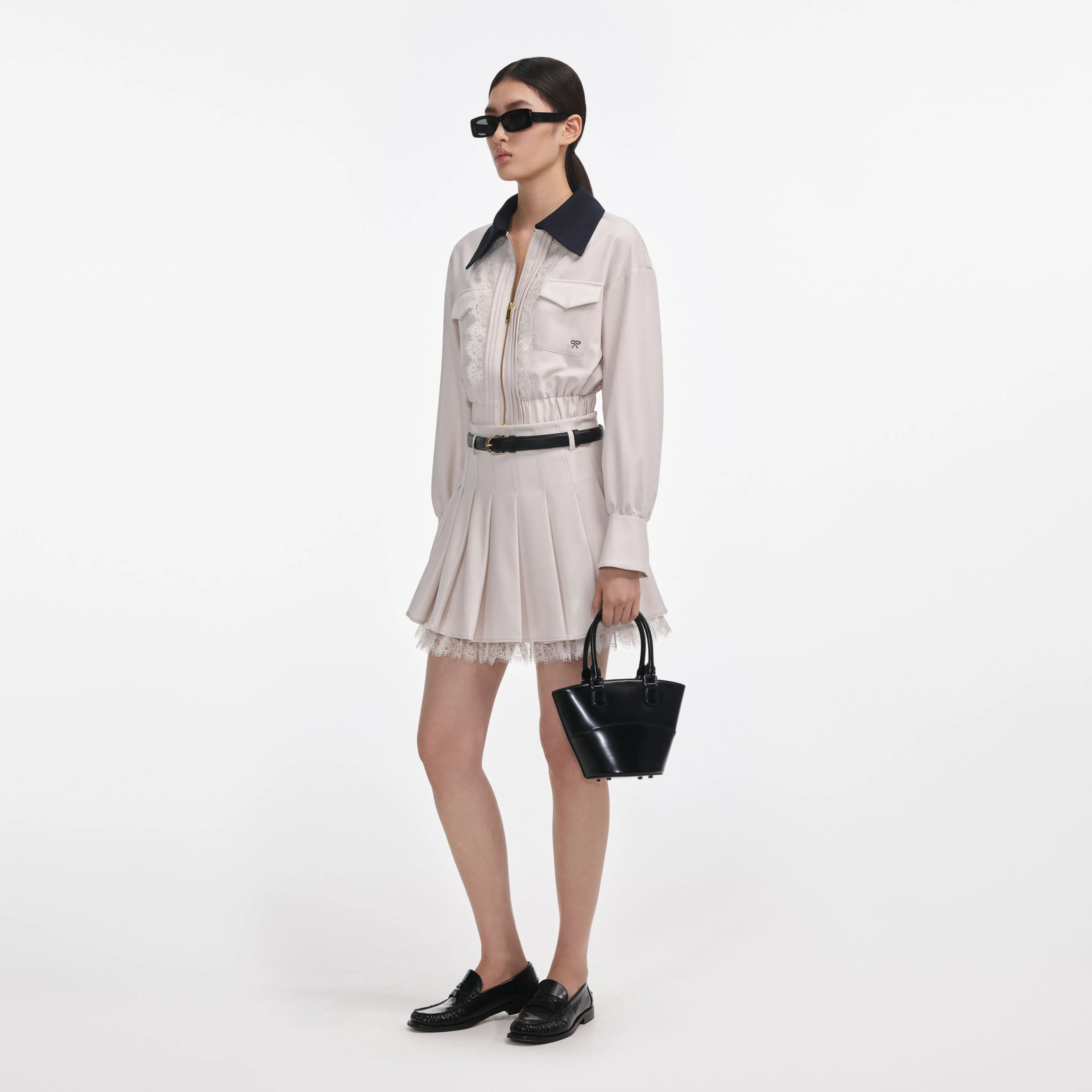 Cream Twill Pleated Mini Skirt Self Portrait