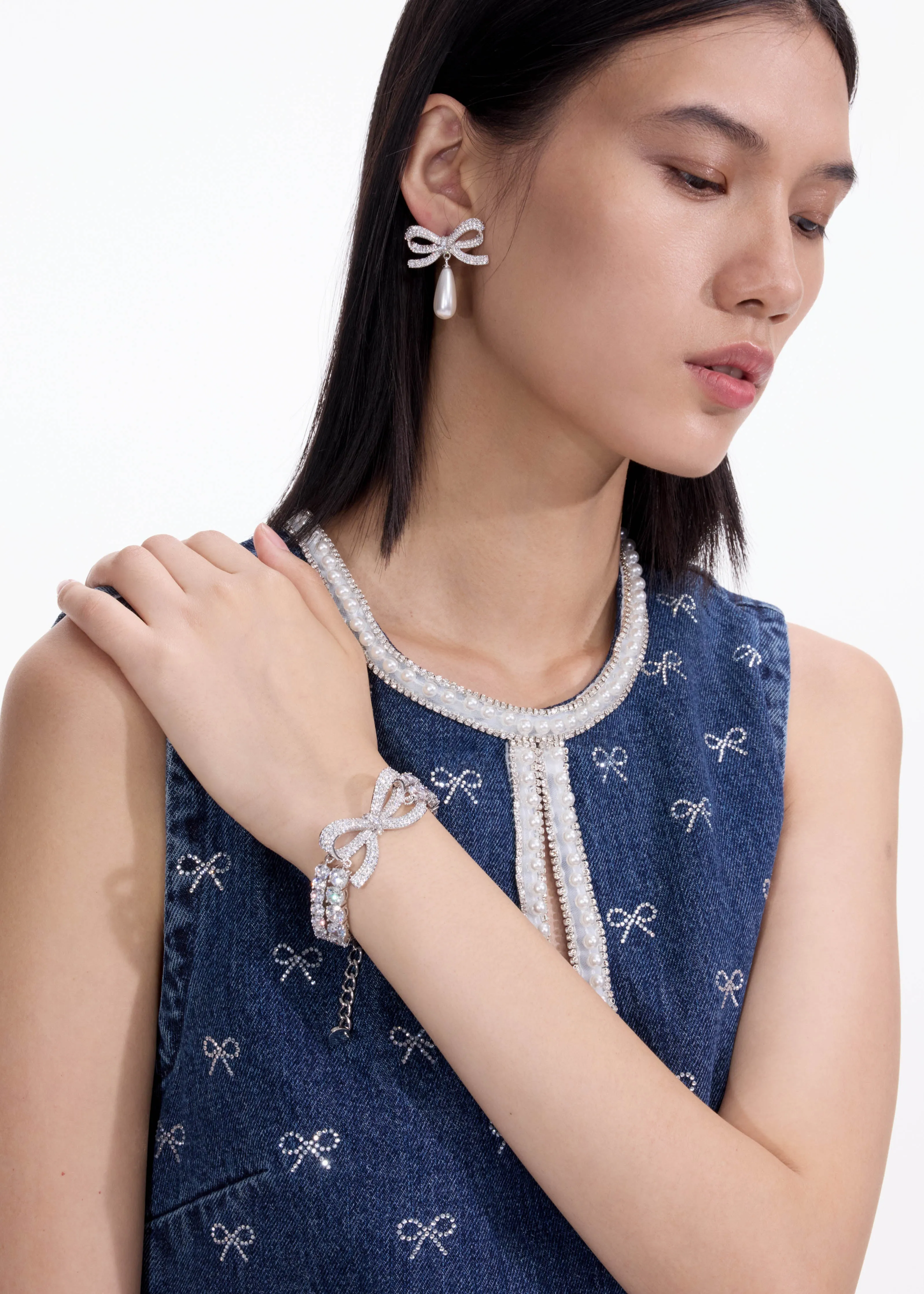 Crystal Bow Double Tennis Bracelet Self Portrait