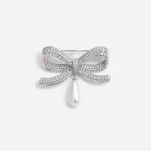 Crystal Bow Pearl Droplet Brooch Self Portrait