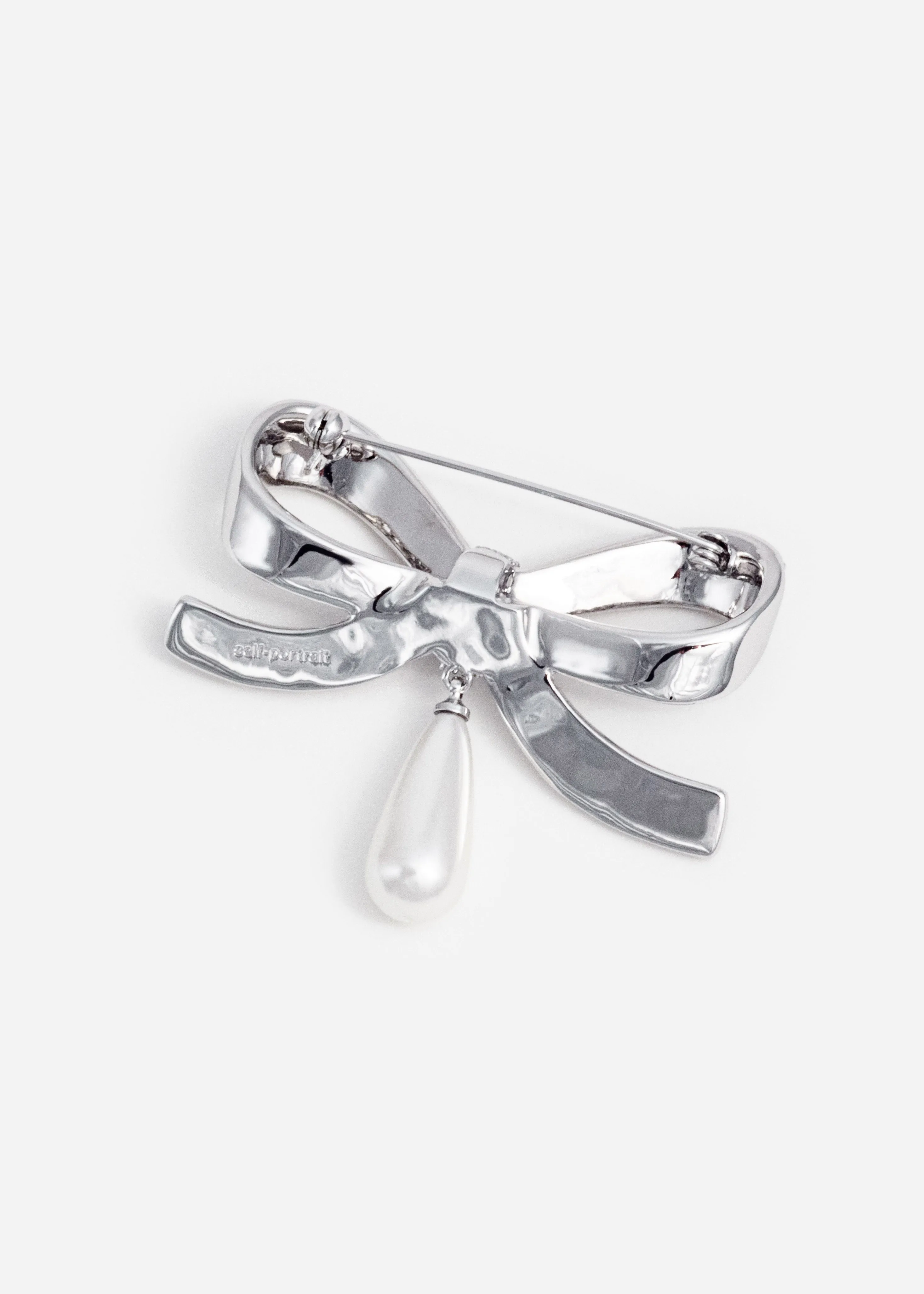 Crystal Bow Pearl Droplet Brooch Self Portrait
