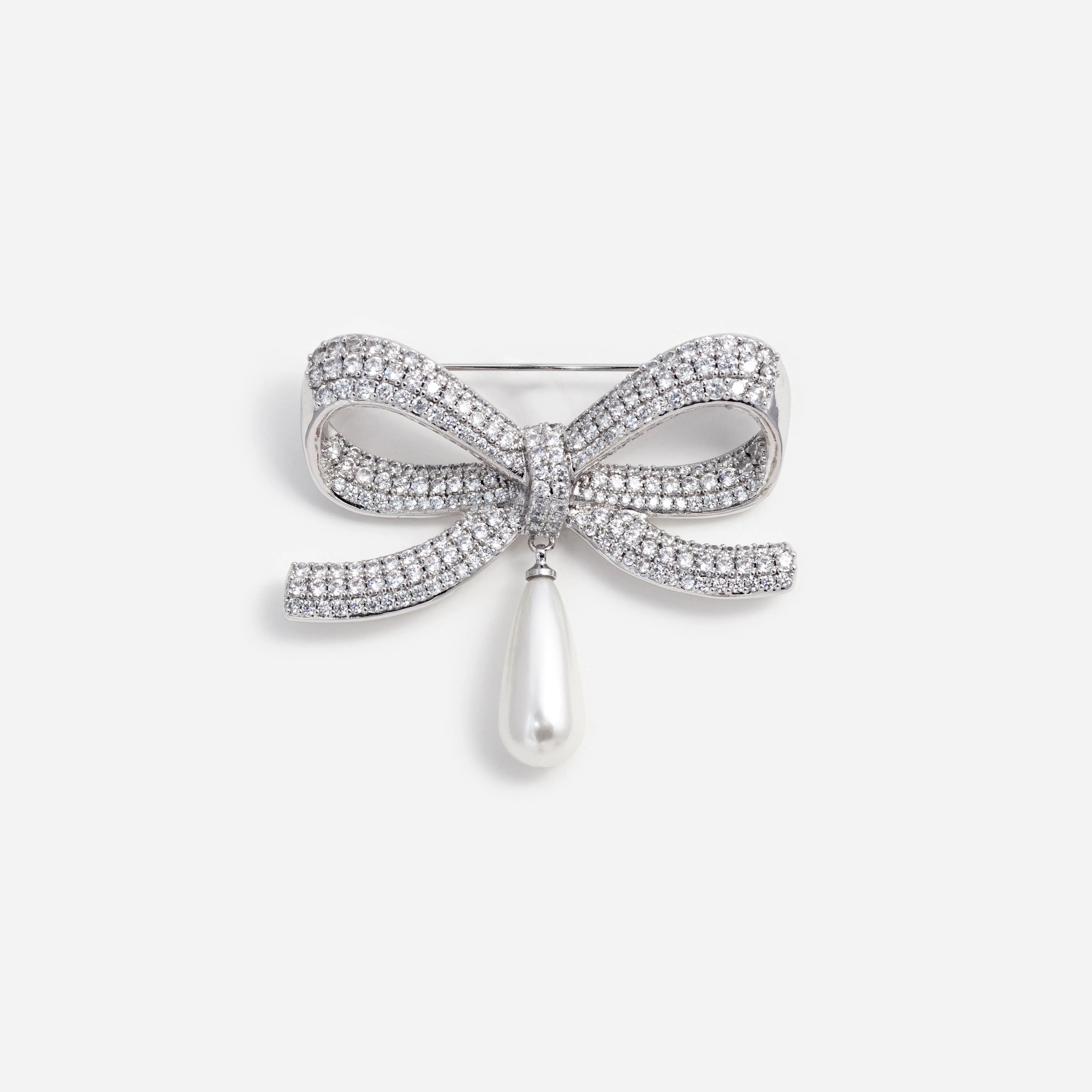 Crystal Bow Pearl Droplet Brooch Self Portrait