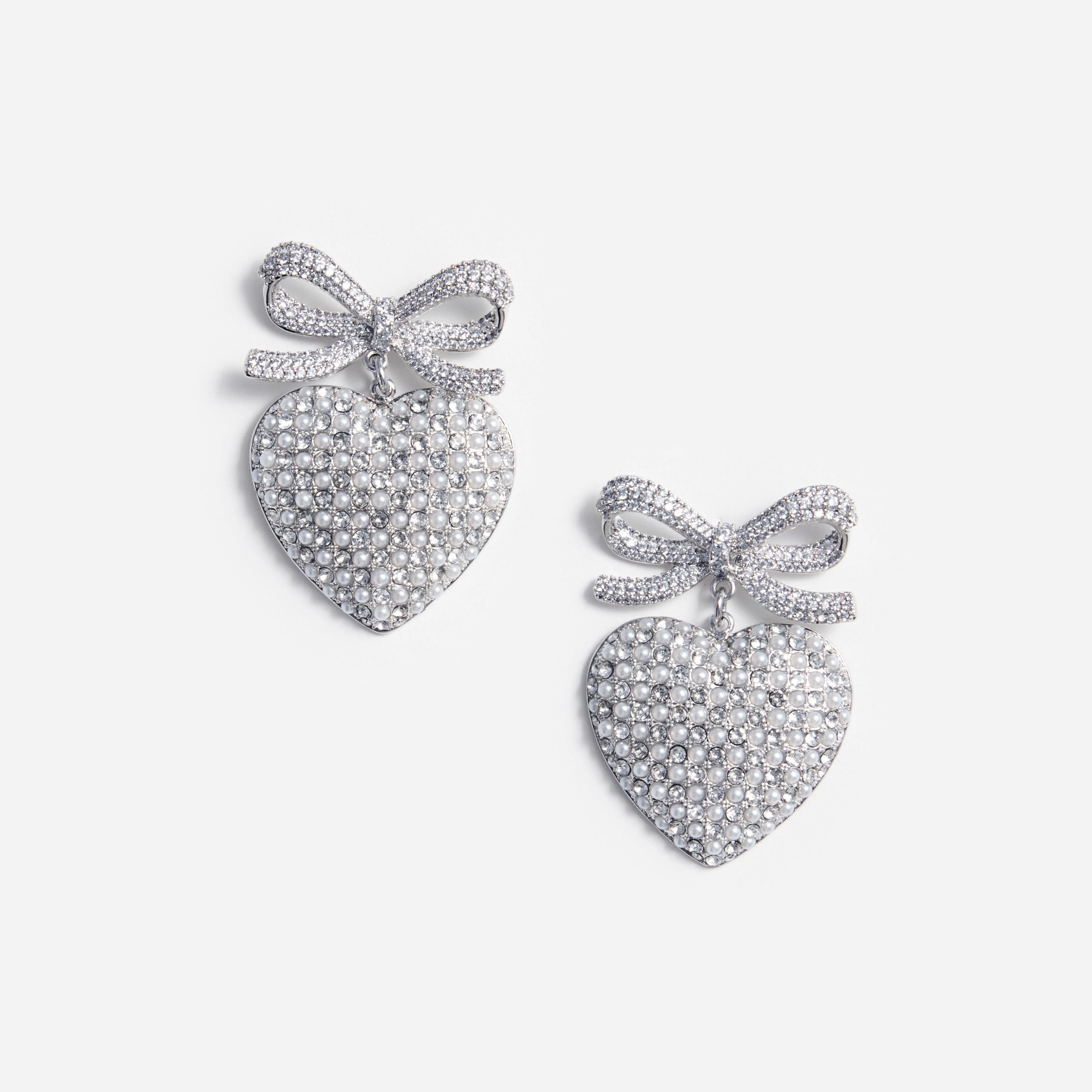 Crystal Bow Pearl Heart Earrings Self Portrait