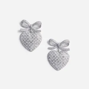 Crystal Bow Pearl Heart Earrings Self Portrait