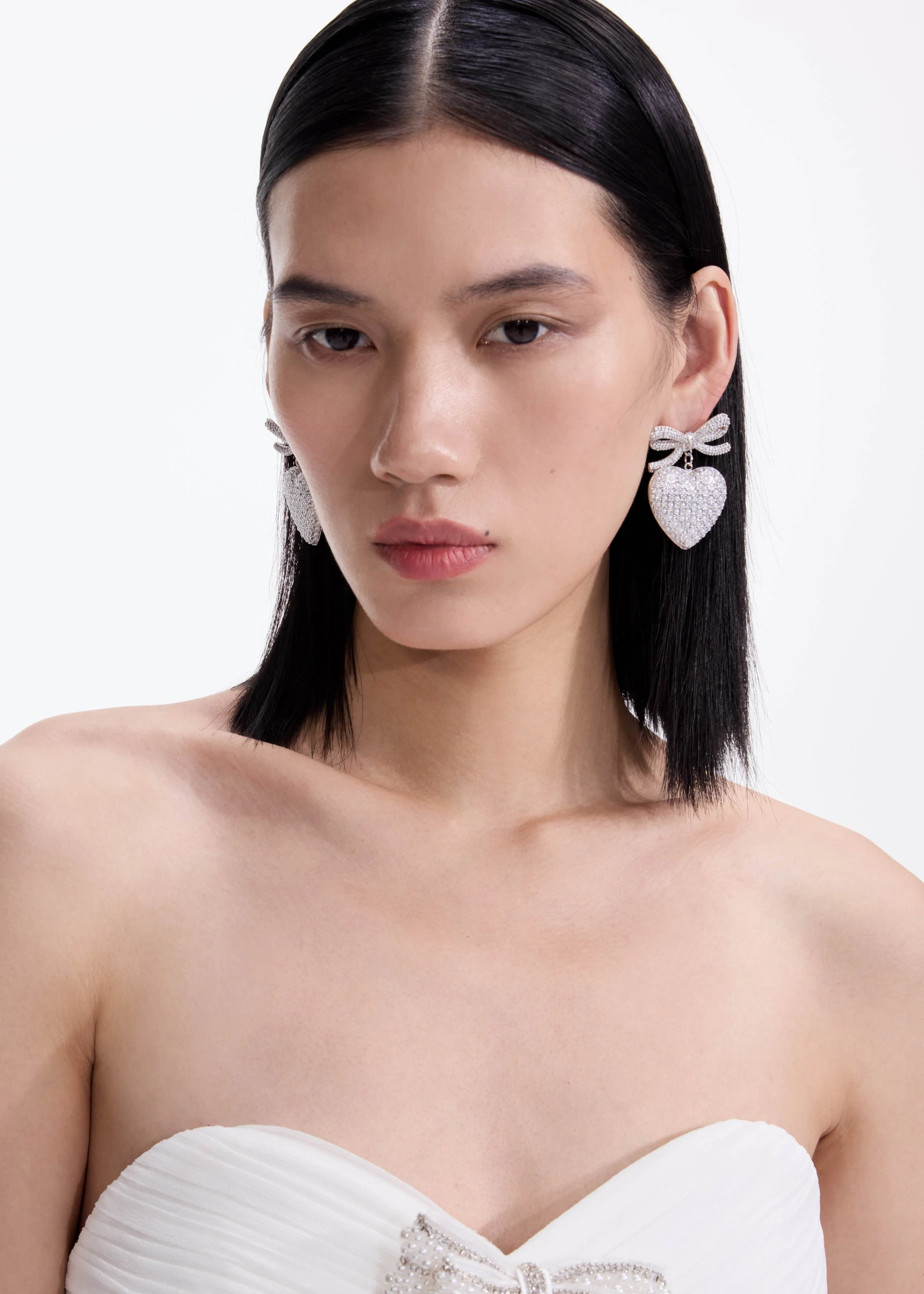 Crystal Bow Pearl Heart Earrings Self Portrait