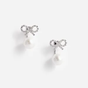 Crystal Bow Pearl Jacket Earrings Self Portrait