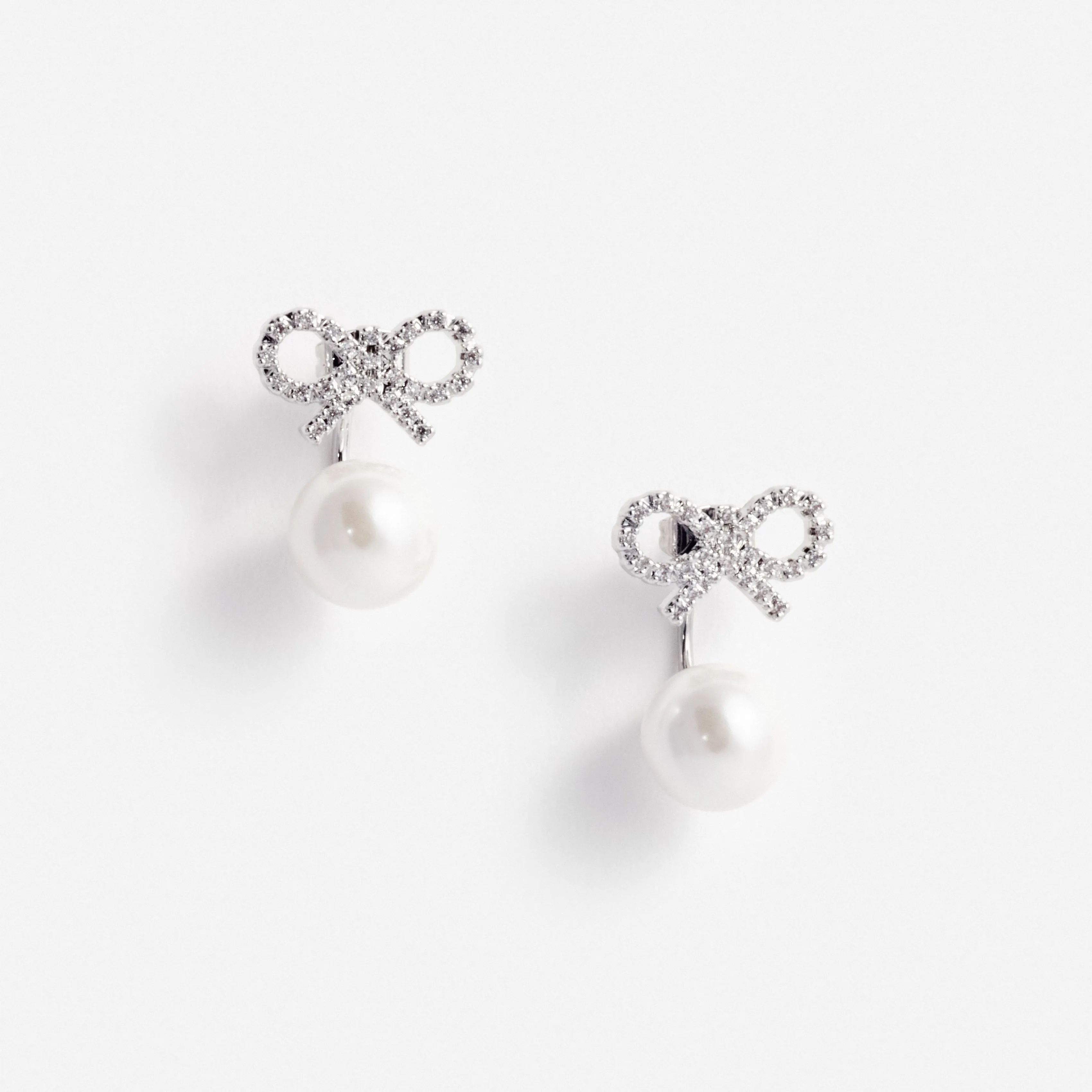 Crystal Bow Pearl Jacket Earrings Self Portrait