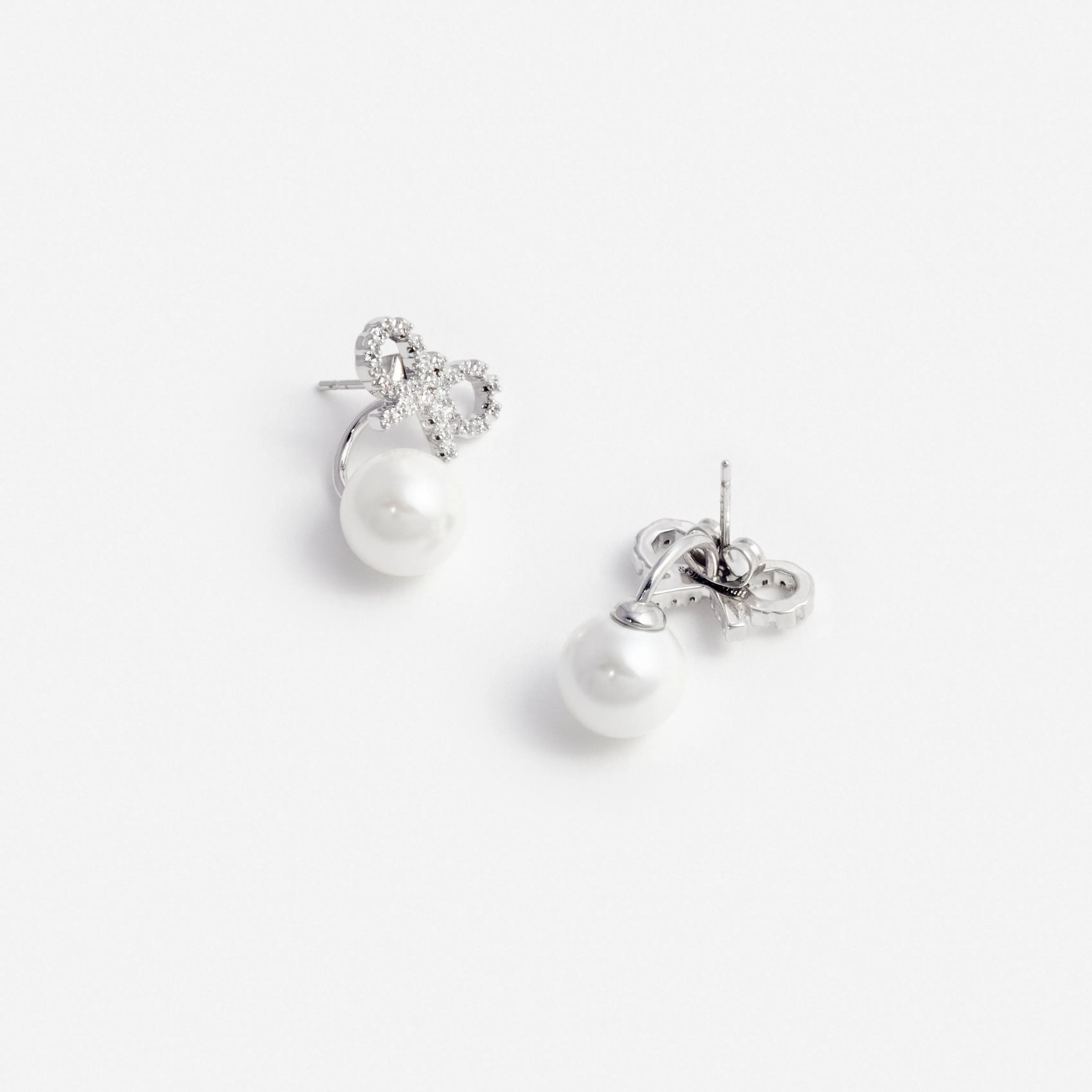 Crystal Bow Pearl Jacket Earrings Self Portrait