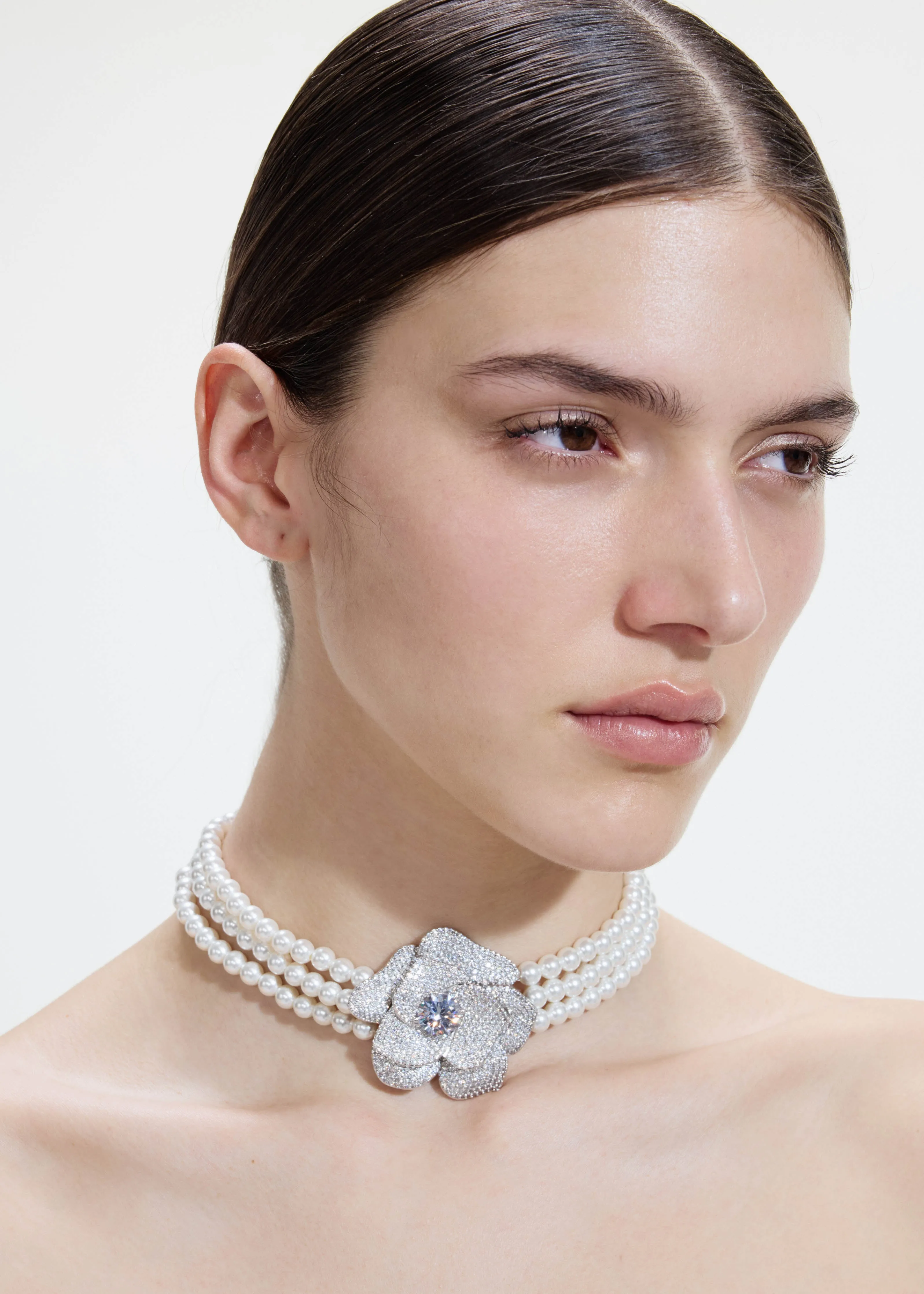Crystal Flower Pearl Choker Self Portrait