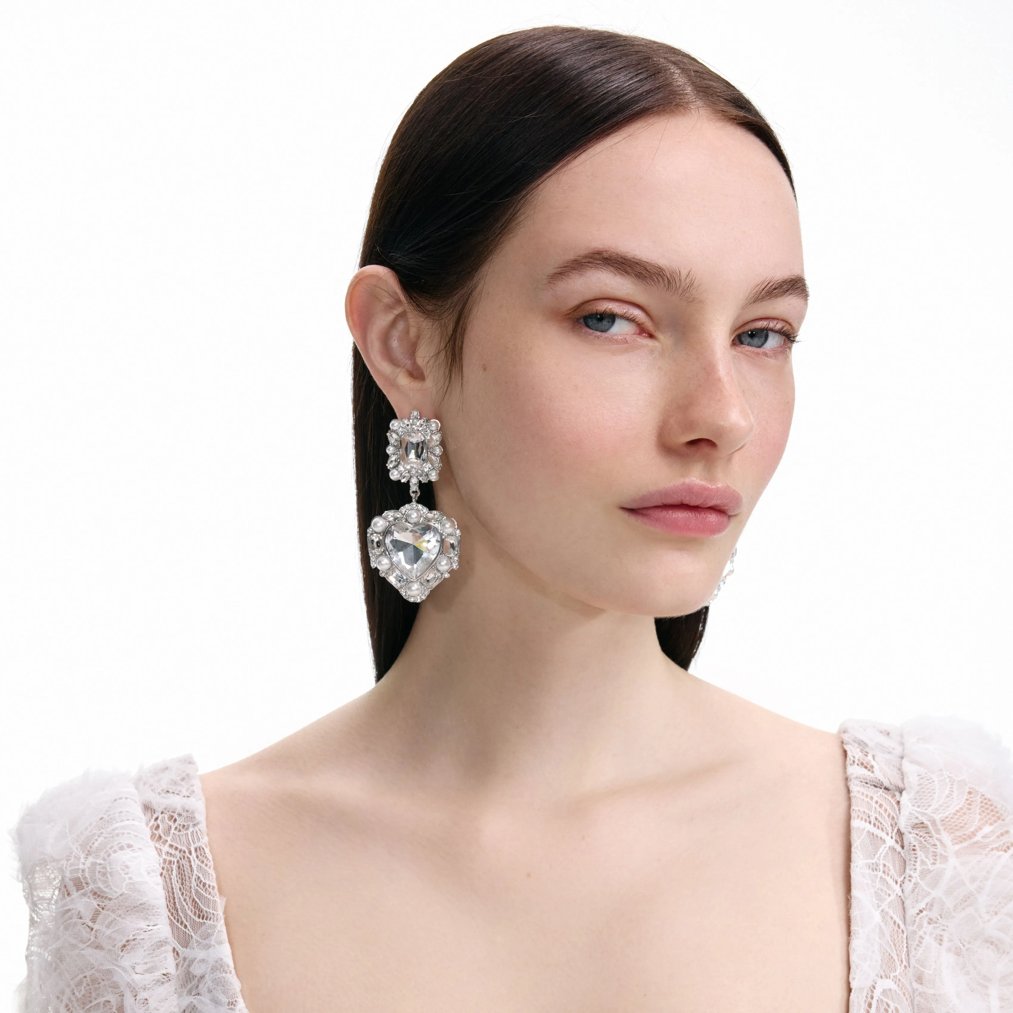 Crystal Pearl Tiered Heart Earrings Self Portrait