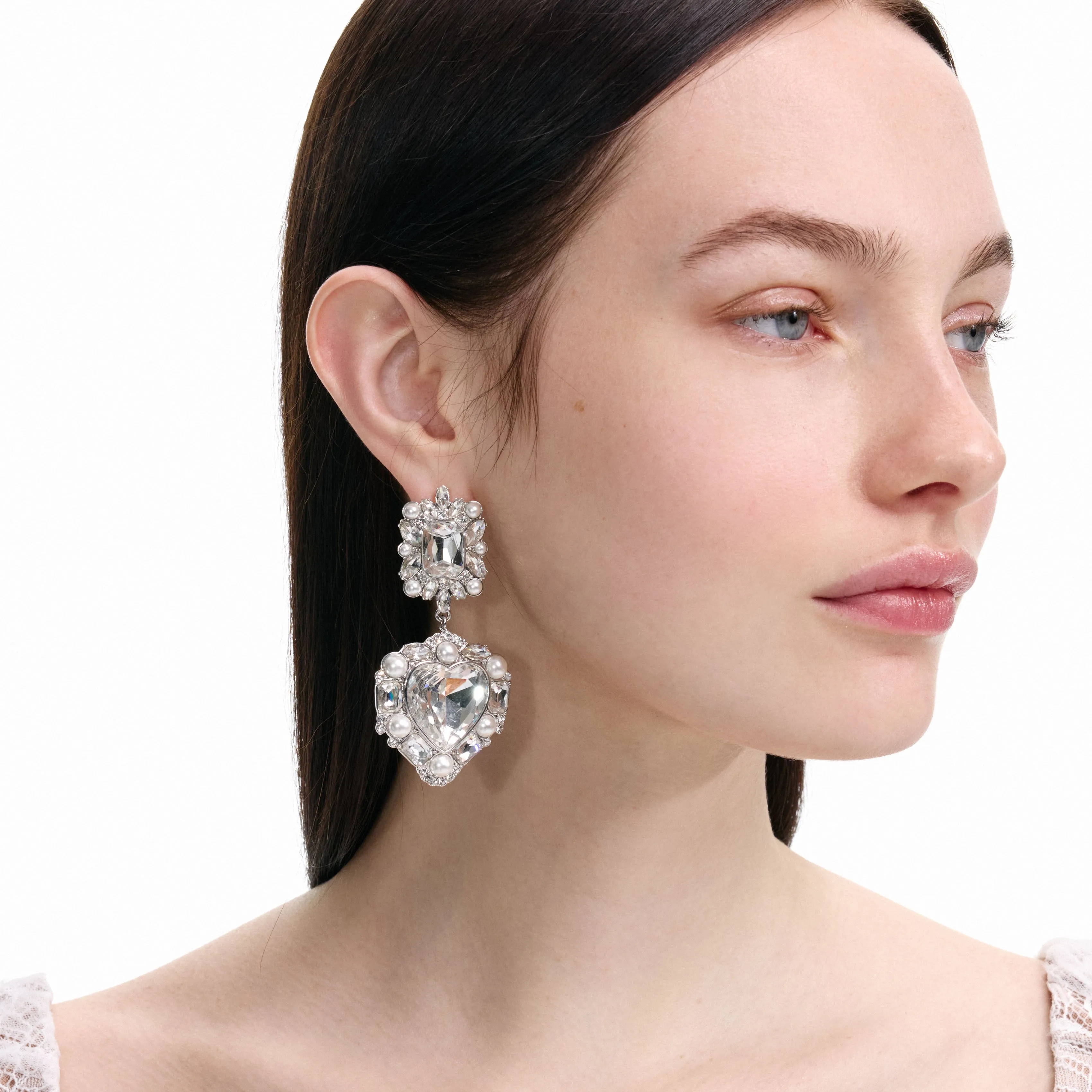 Crystal Pearl Tiered Heart Earrings Self Portrait
