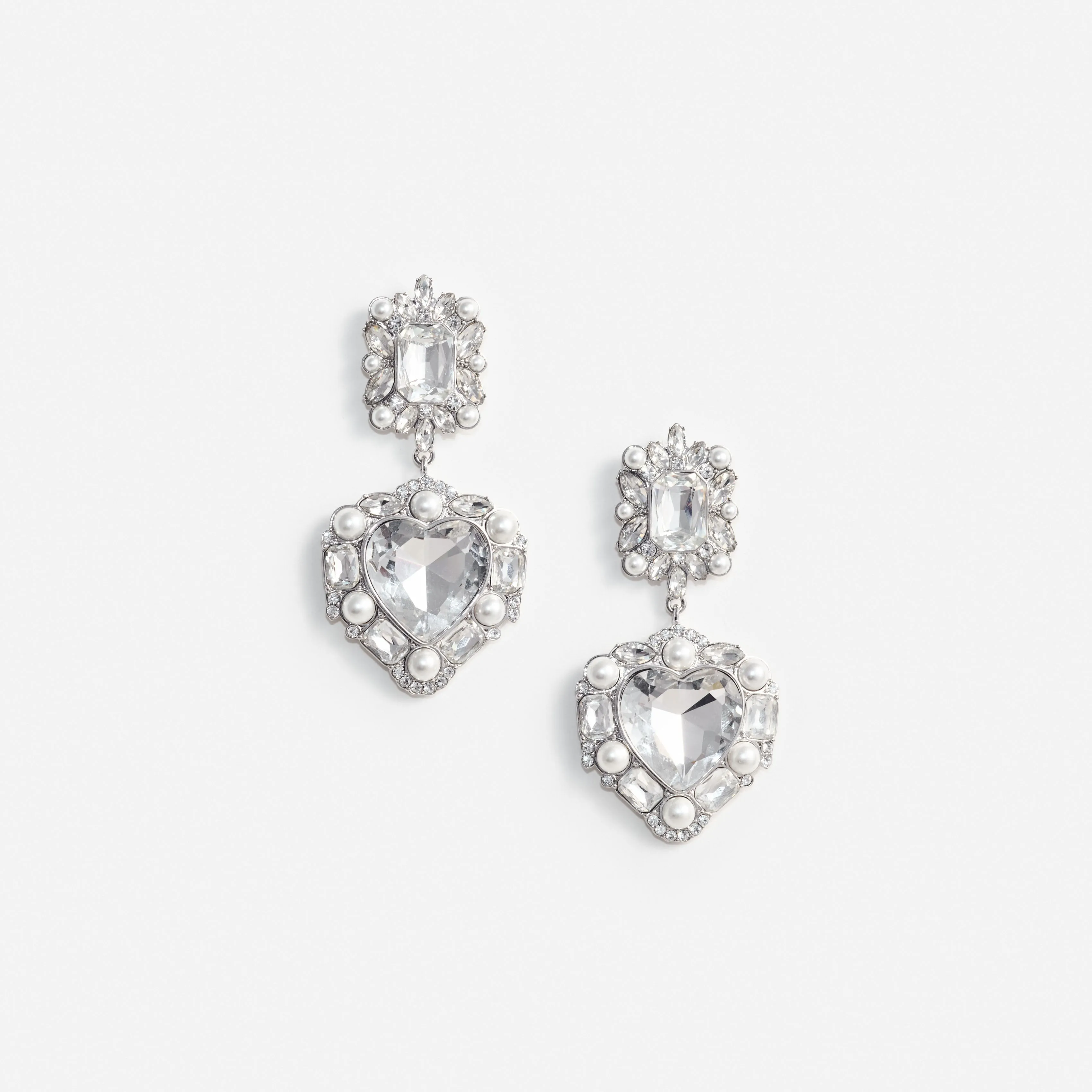 Crystal Pearl Tiered Heart Earrings Self Portrait