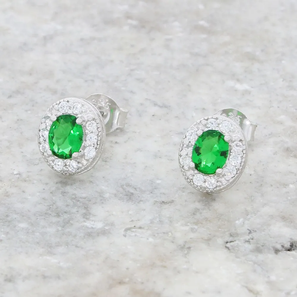 Cubic Zirconia Sterling Silver Oval Stud Earrings GVL016
