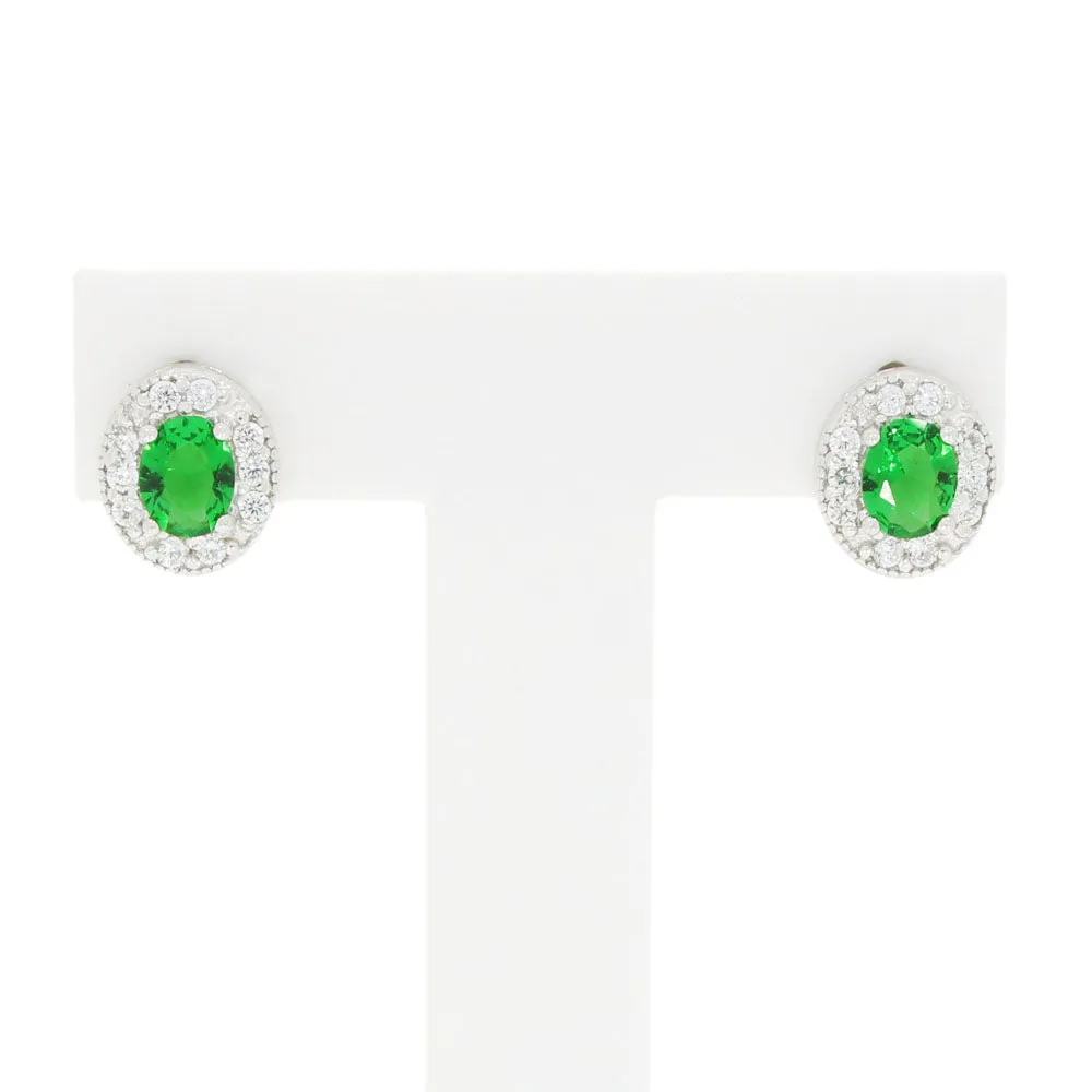 Cubic Zirconia Sterling Silver Oval Stud Earrings GVL016