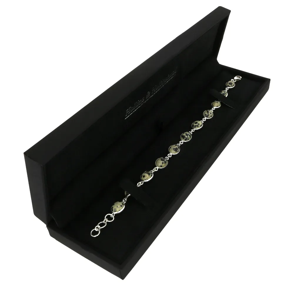 Dalmatian Jasper Sterling Silver Oval Link Bracelet