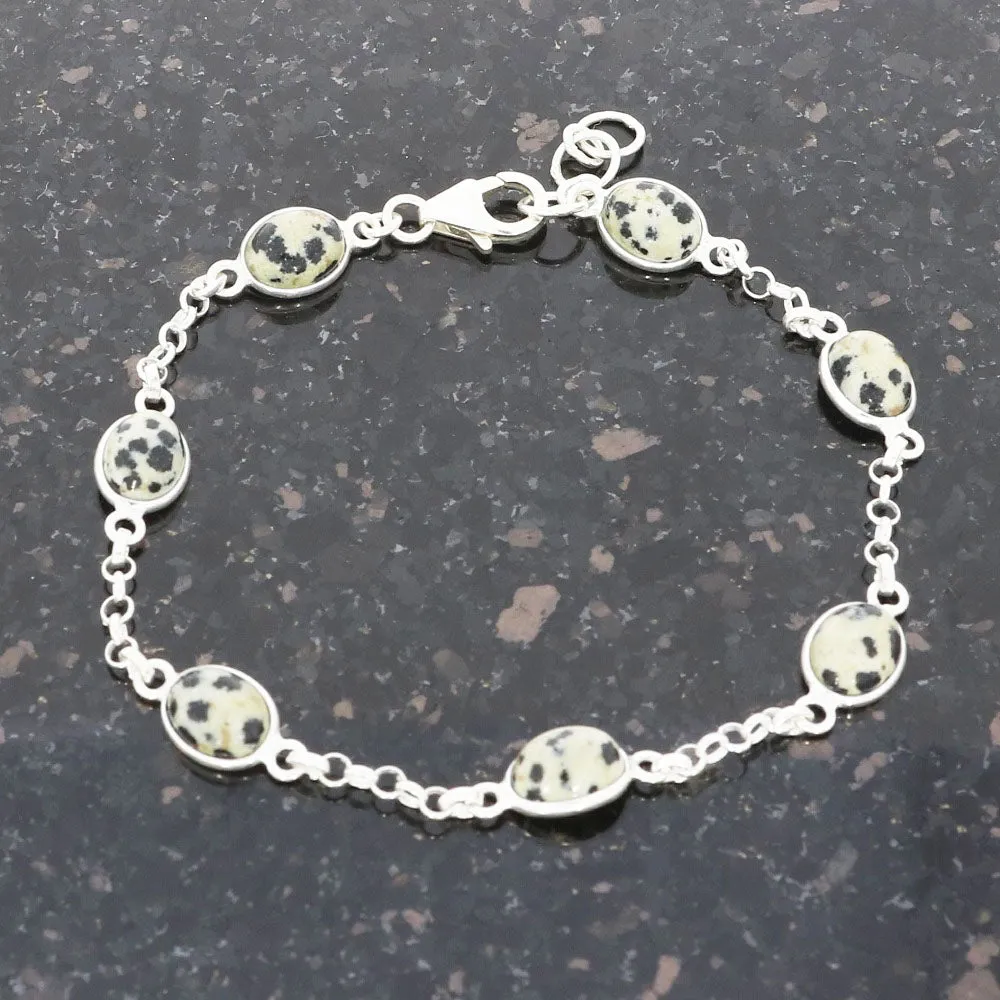 Dalmatian Jasper Sterling Silver Oval Link Bracelet